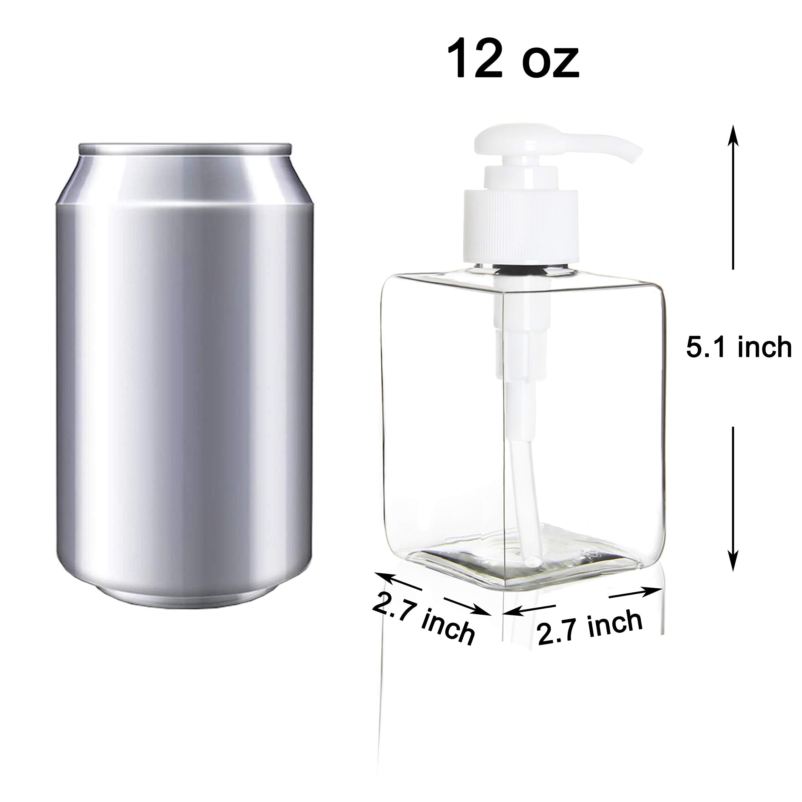 Youngever 5 Pack Clear Plastic Square Pump Bottles, Refillable Plastic Pump Bottles for Dispensing Lotions, Shampoos (12 Ounce)