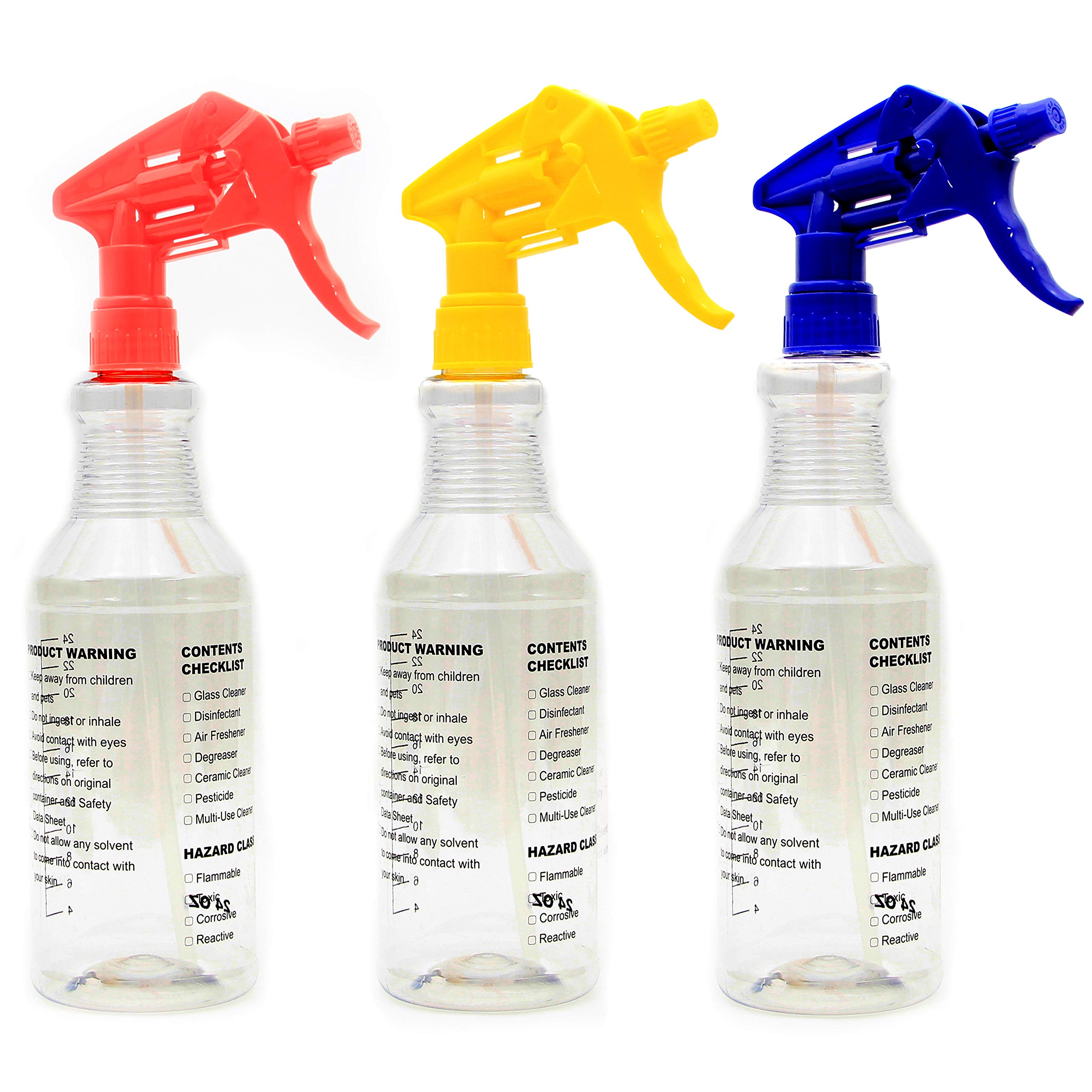 Youngever 3 Pack Empty Spray Bottles, Spray Bottles for Cleaning Solutions, All - Purpose with Clear Finish, Pressurized Sprayer, Adjustable Nozzle, Printed Measurements and Checkbox