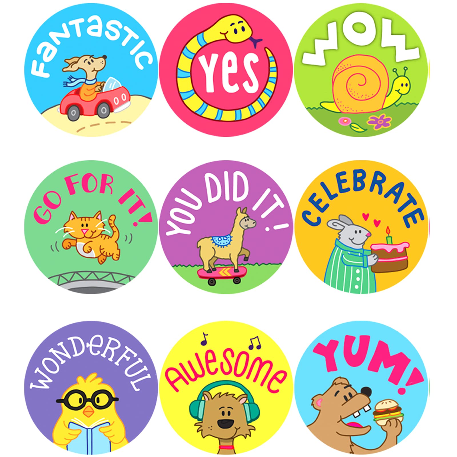 Youngever 2000 Pack Reward Stickers for Teachers in 20 Unique Designs, Animal Cartoon Motivational Stickers, Fun Motivational Stickers