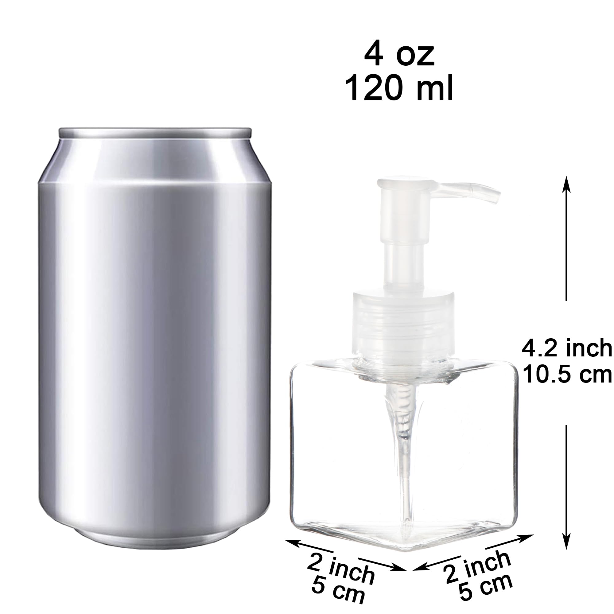 Youngever 5 Pack 4 Ounce Plastic Pump Bottles, Square Refillable Plastic Pump Bottles for Dispensing Lotions, Liquid Soap (Clear with Clear Pump)