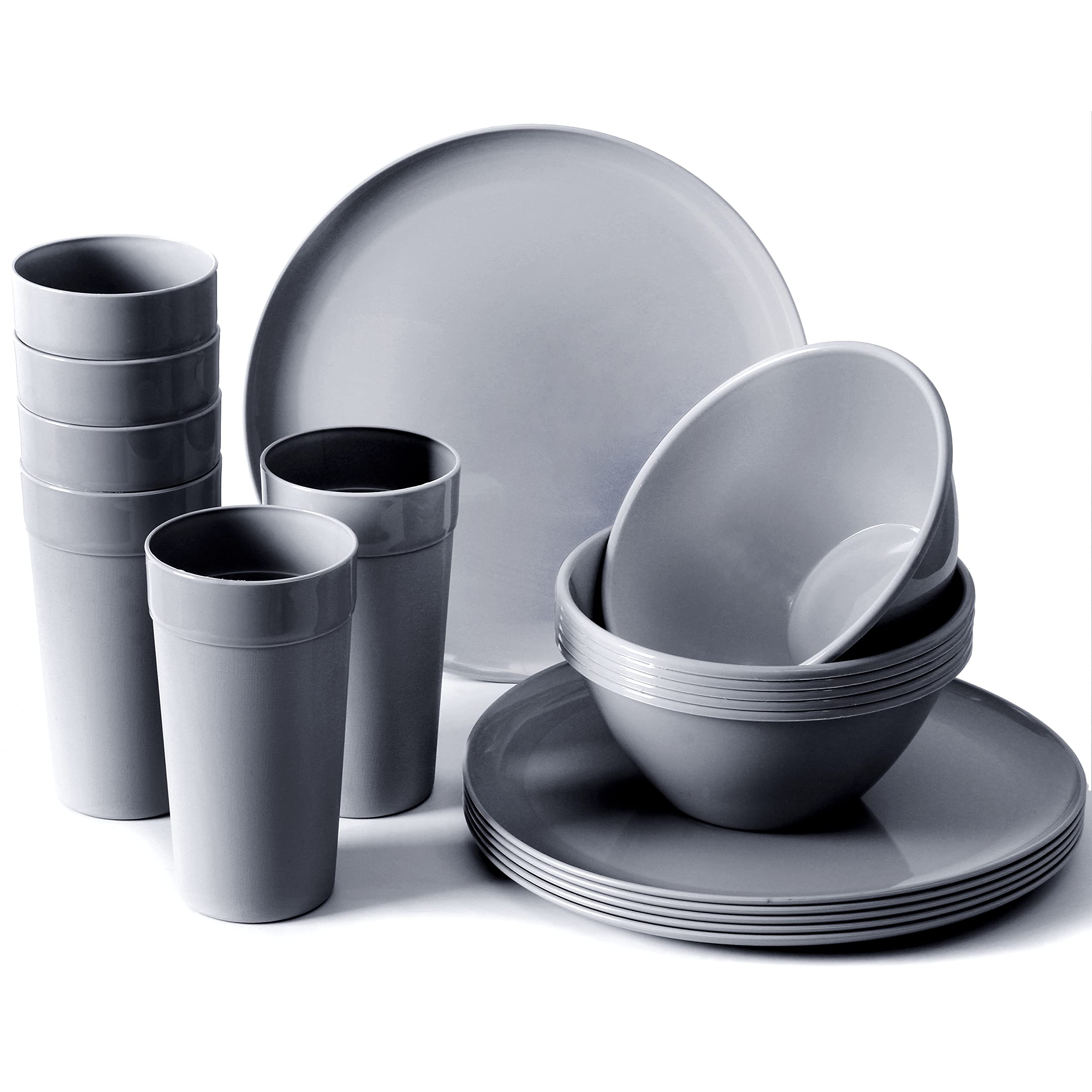 Youngever 18-Piece Plastic Kitchen Dinnerware Set, Plates, Dishes, Bowls, Cups, Service for 6