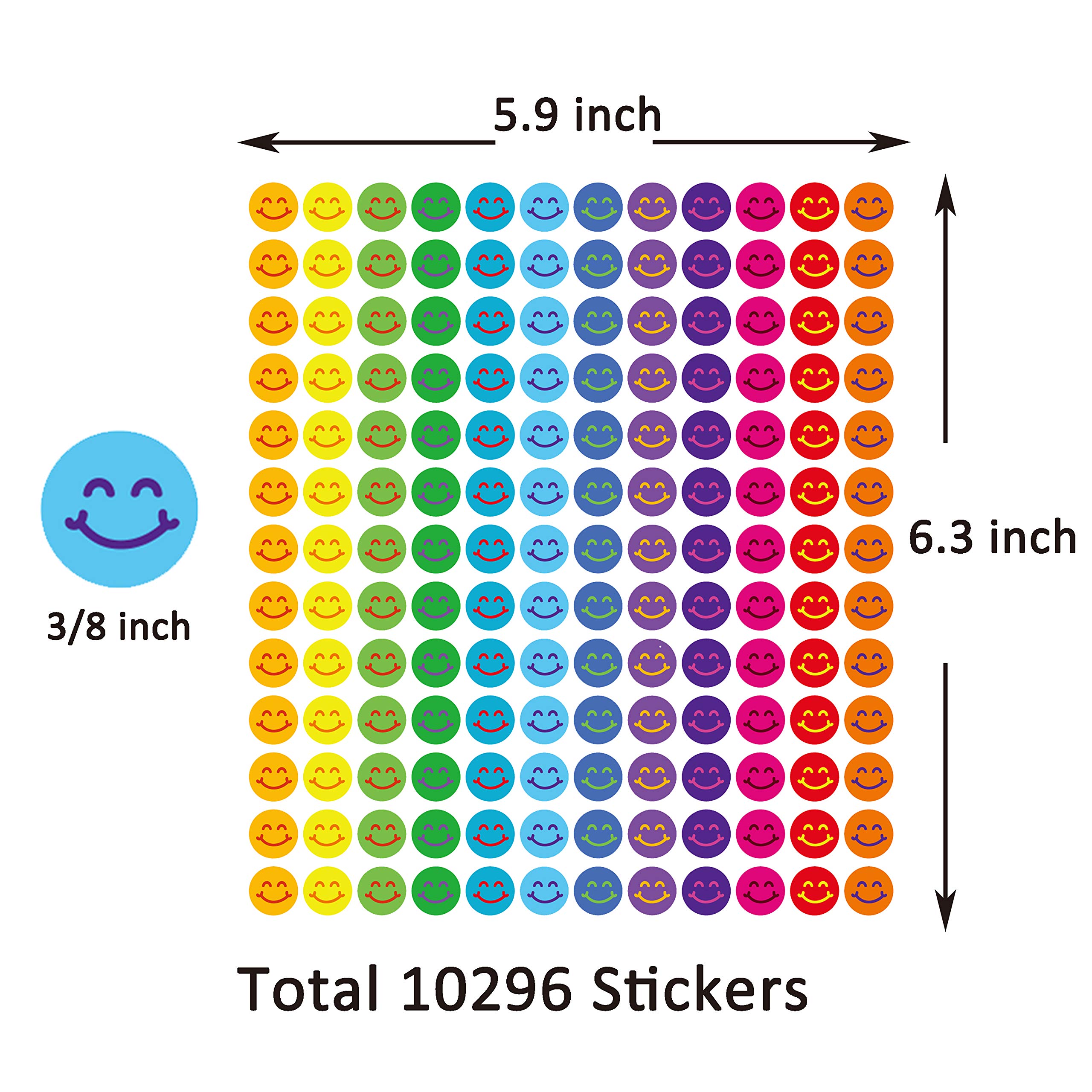 Youngever 10296 pcs Happy Smile Face Stickers, 12 Colors, Incentive Stickers for Reward Behavior Chart 3/8 Inch, Teacher Supplies Classroom Supplies