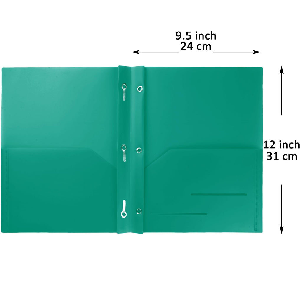 Youngever 6 Pack Heavy Duty Plastic Two Pocket Folders with 3 Prongs, Metal Prongs Fastener, Heavy Duty Plastic 2 Pocket Folder