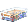 Youngever 2 Pack Stackable Plastic Storage Organizer Container Bins with Lids, Stackable Storage Bins with Handler for Refrigerator, Pantry