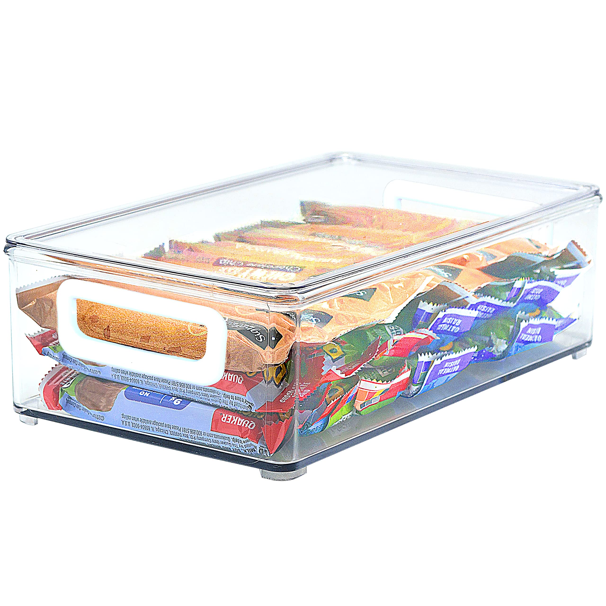 Youngever 2 Pack Stackable Plastic Storage Organizer Container Bins with Lids, Stackable Storage Bins with Handler for Refrigerator, Pantry