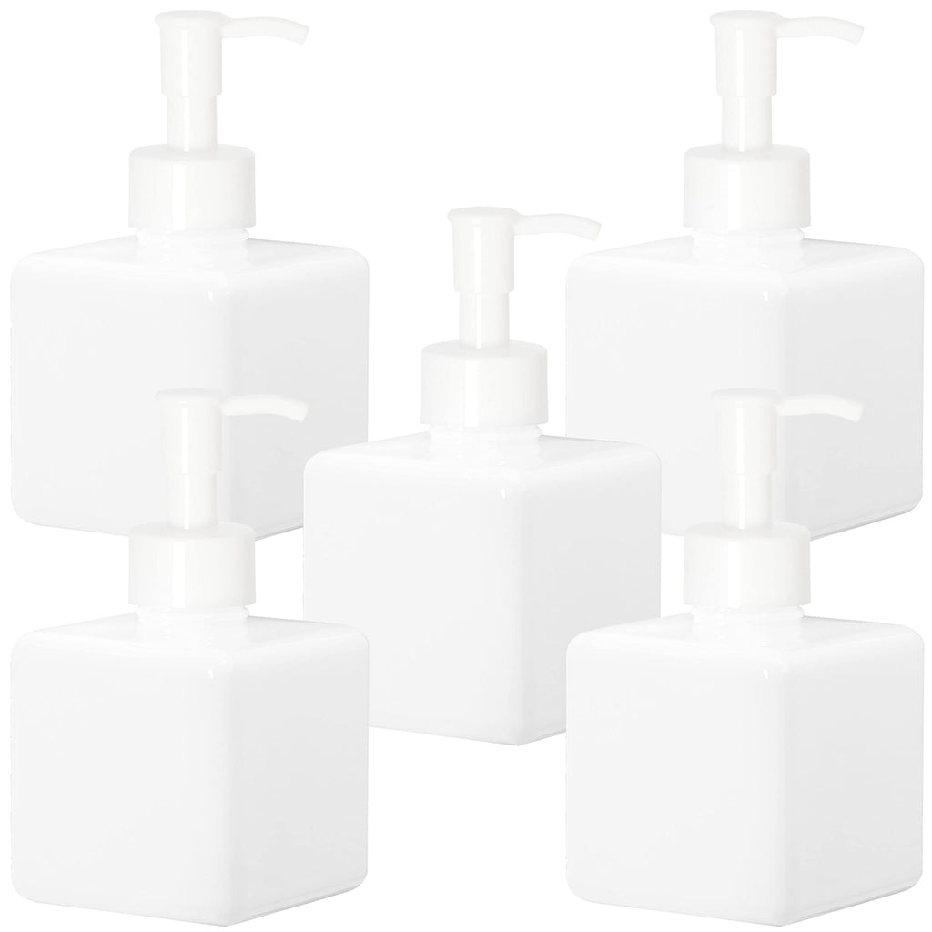 Youngever 5 Pack Plastic Pump Bottles, White Refillable Plastic Pump Bottles with Travel Lock
