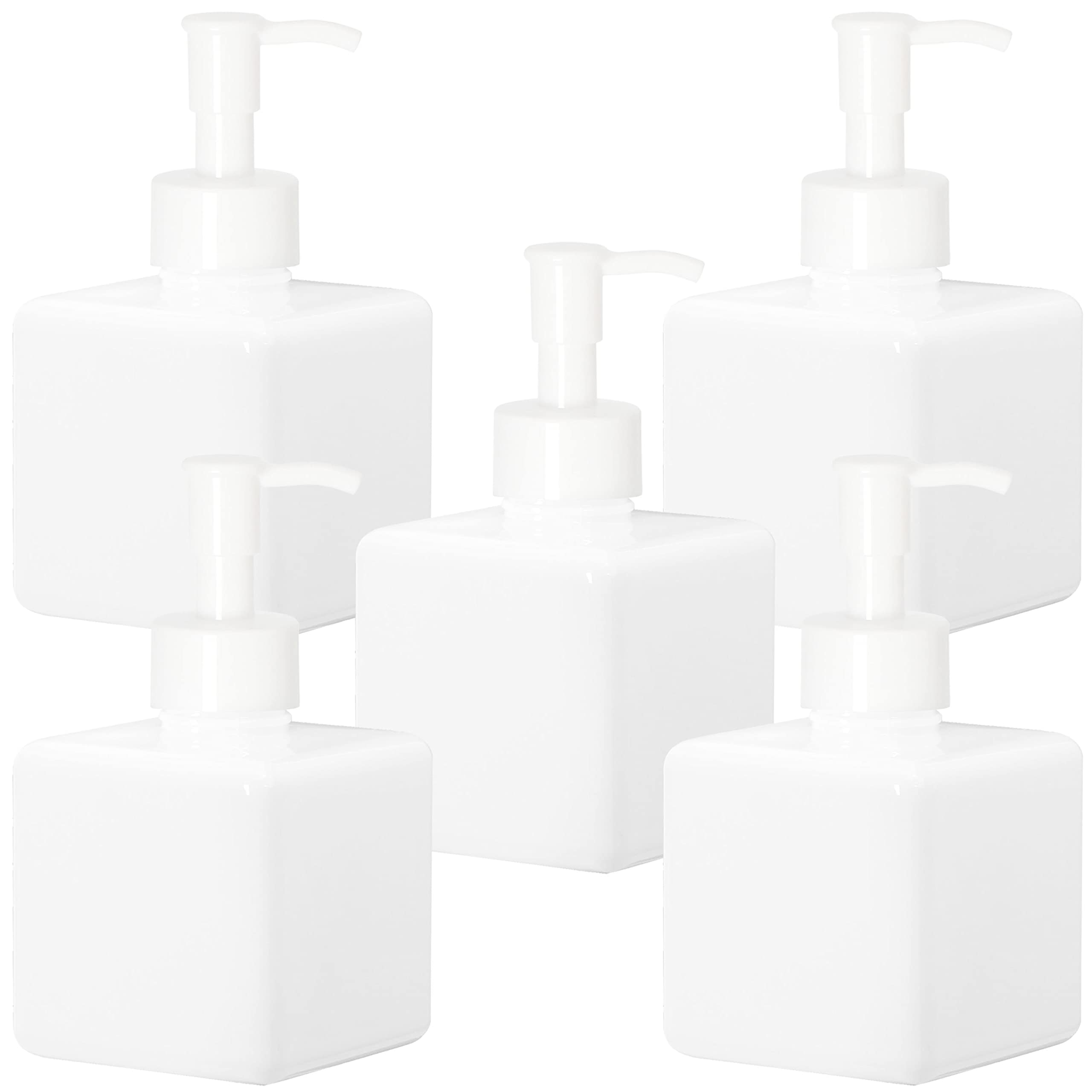 Youngever 5 Pack Plastic Pump Bottles, White Refillable Plastic Pump Bottles with Travel Lock