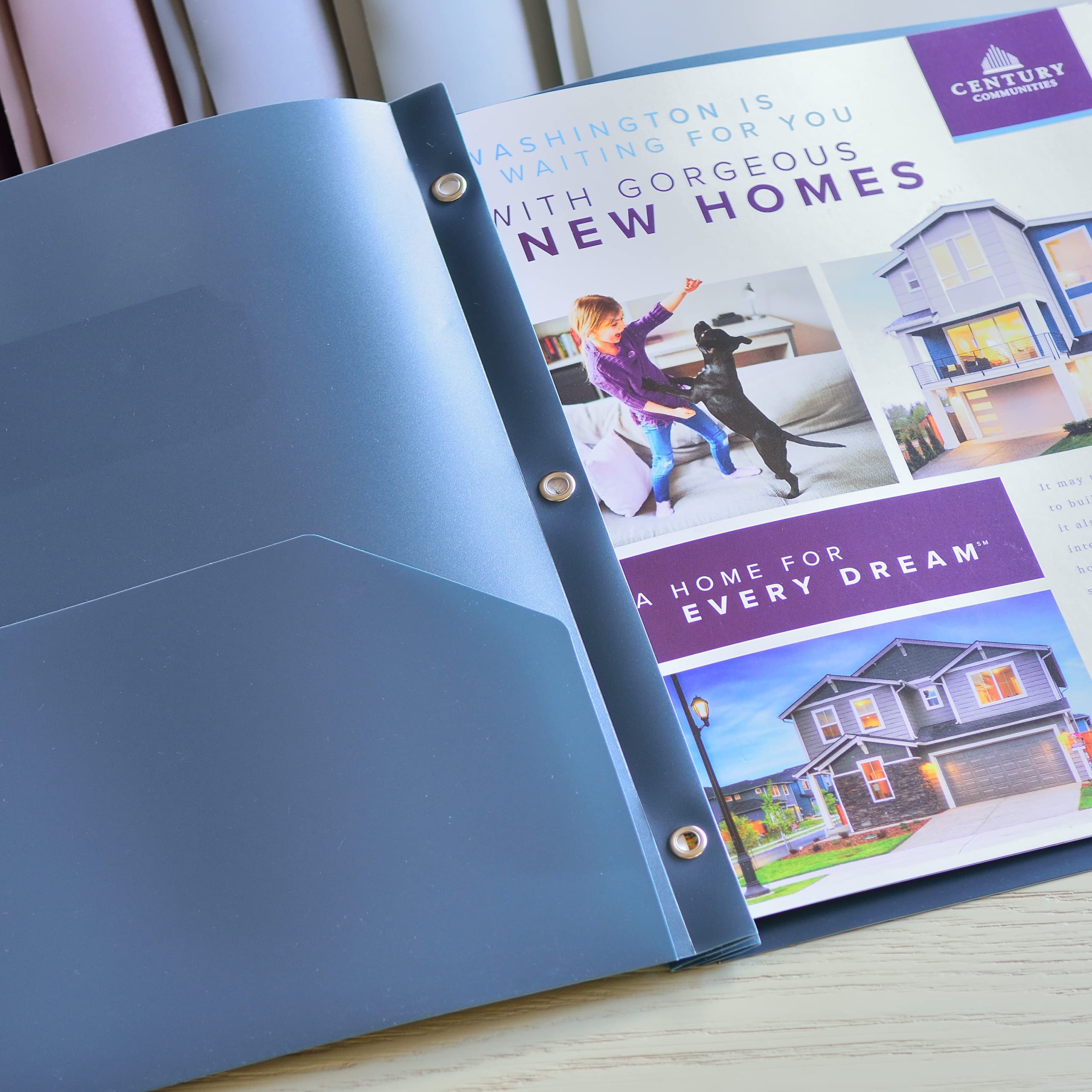 Youngever 12 Pack Heavy Duty Plastic Two Pocket Folders with 3 Prongs, Metal Prongs Fastener, Heavy Duty Plastic 2 Pocket Folder, in 6 Urban Colors