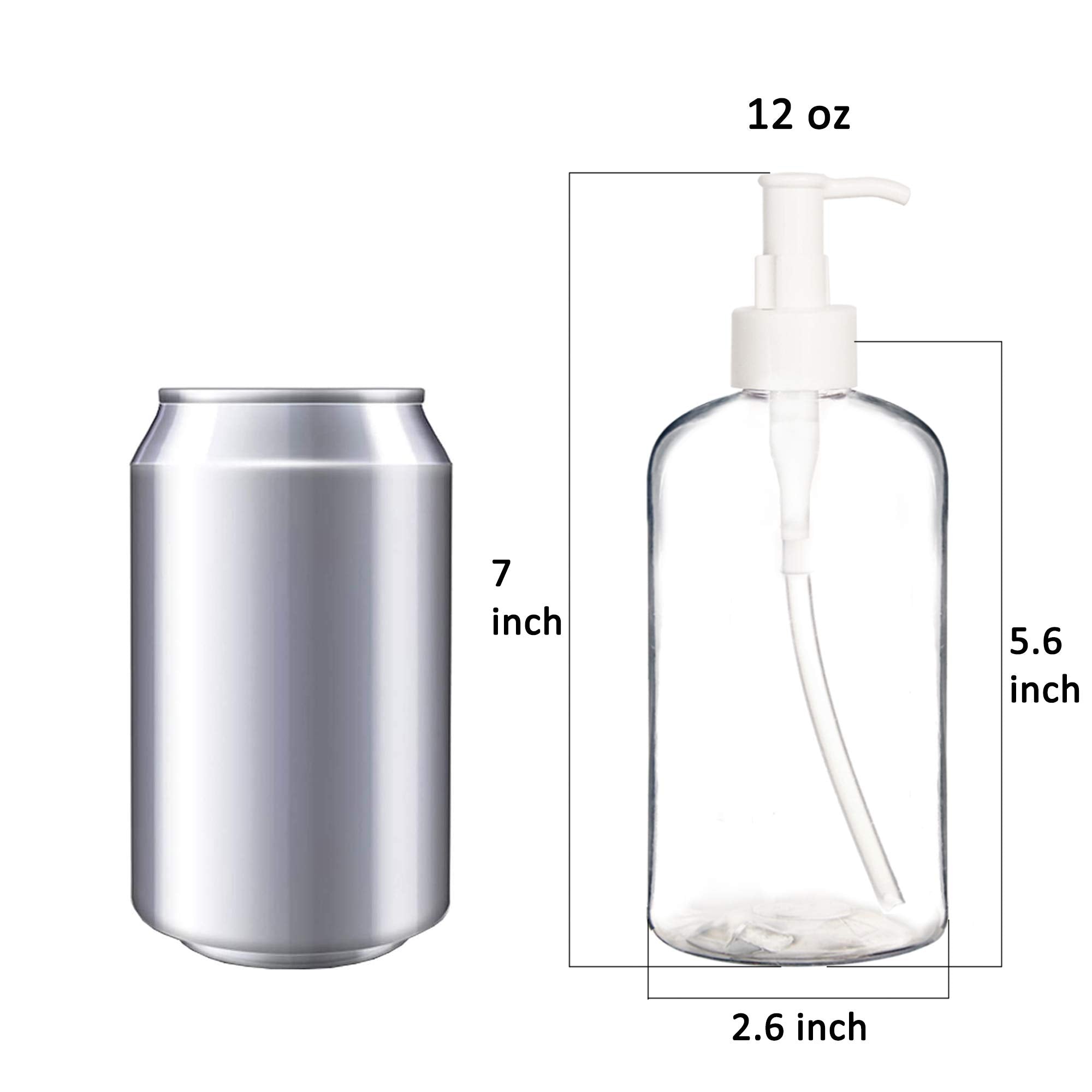 Youngever 6 Pack Plastic Pump Bottles 12 Ounce, Refillable Plastic Pump Bottles with Travel Lock