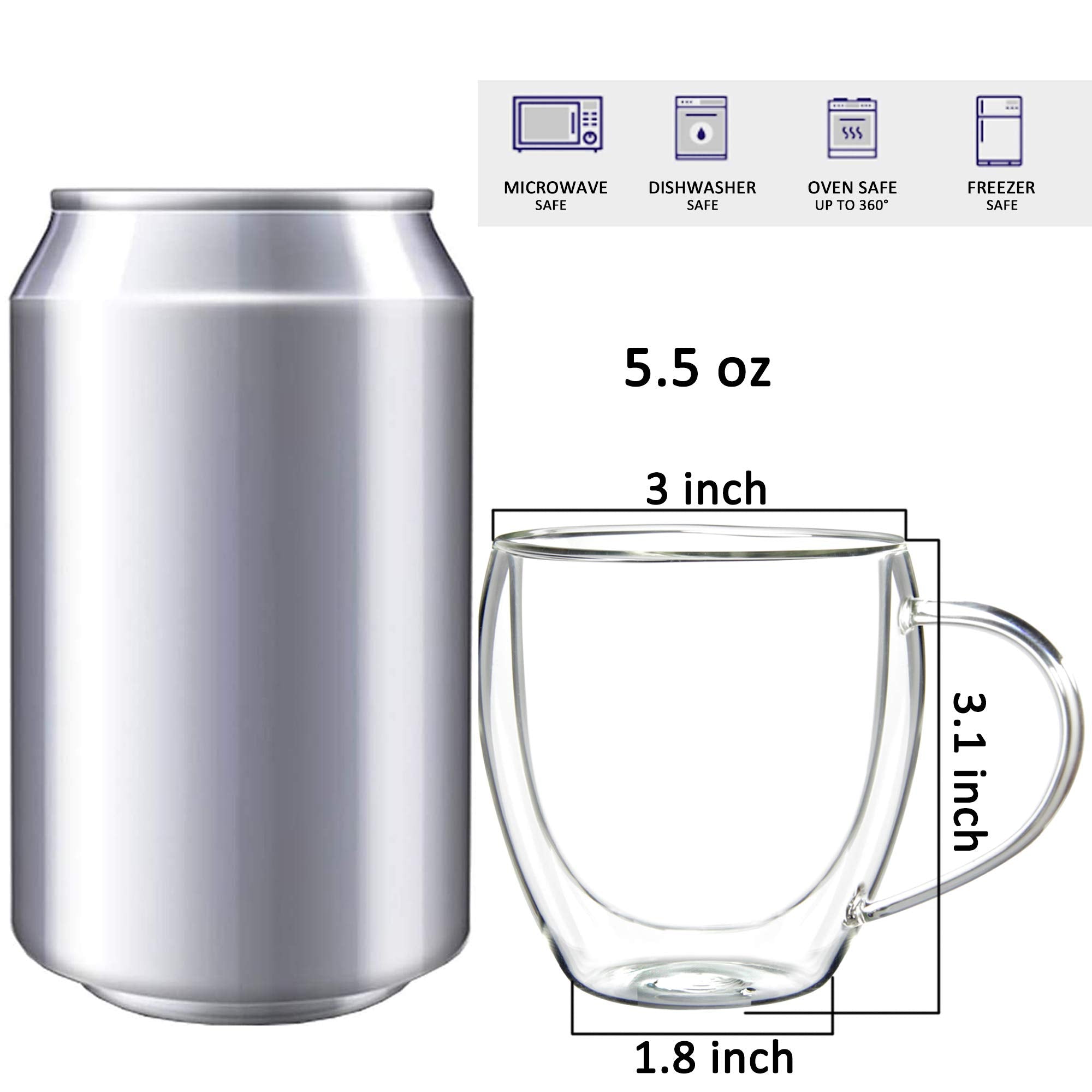 Youngever 2 Pack Glass Espresso Mugs, Double Wall Thermo Insulated Coffee Cups, 5.5 Ounce