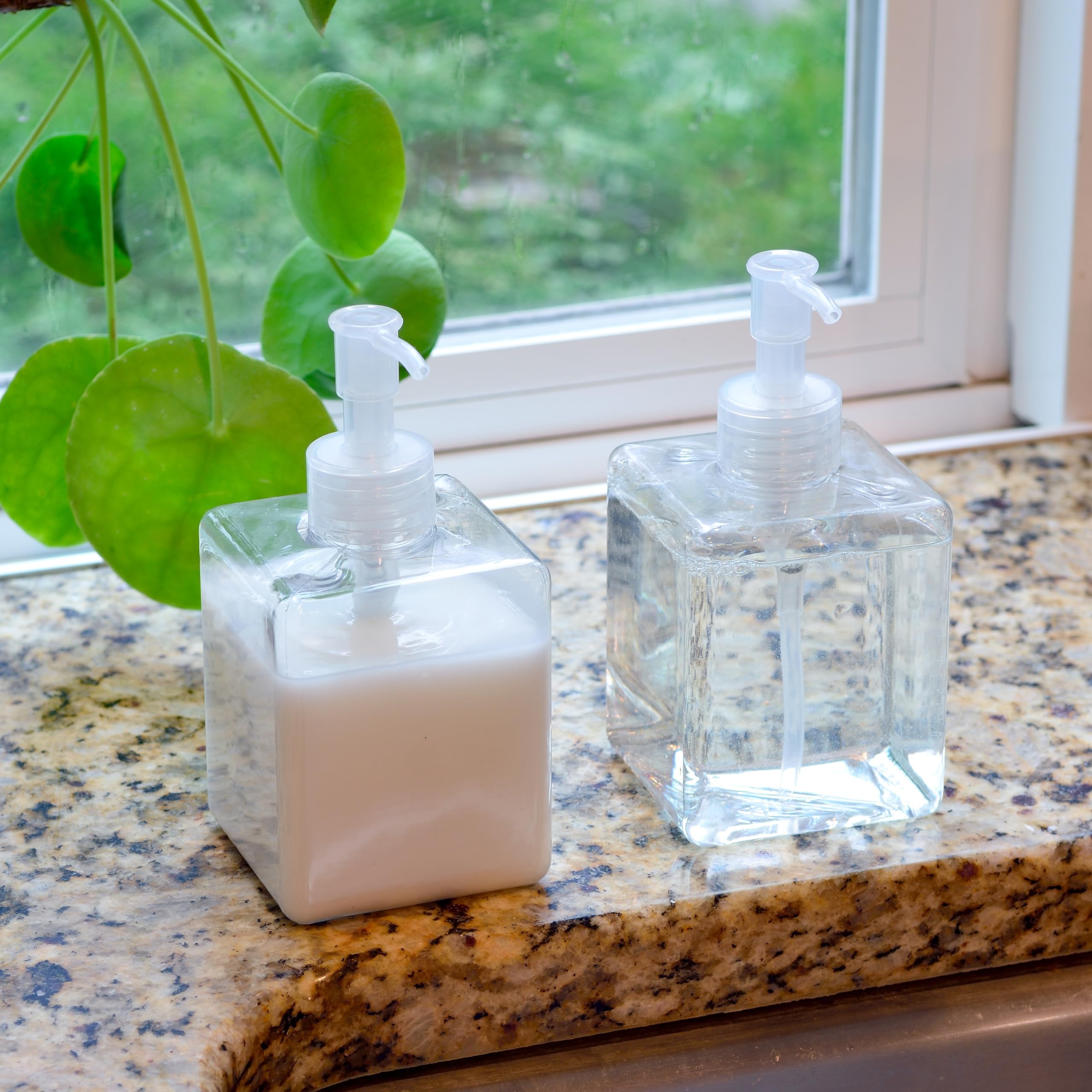 Youngever 5 Pack Clear Plastic Square Pump Bottles, Refillable Plastic Pump Bottles for Dispensing Lotions, Shampoos
