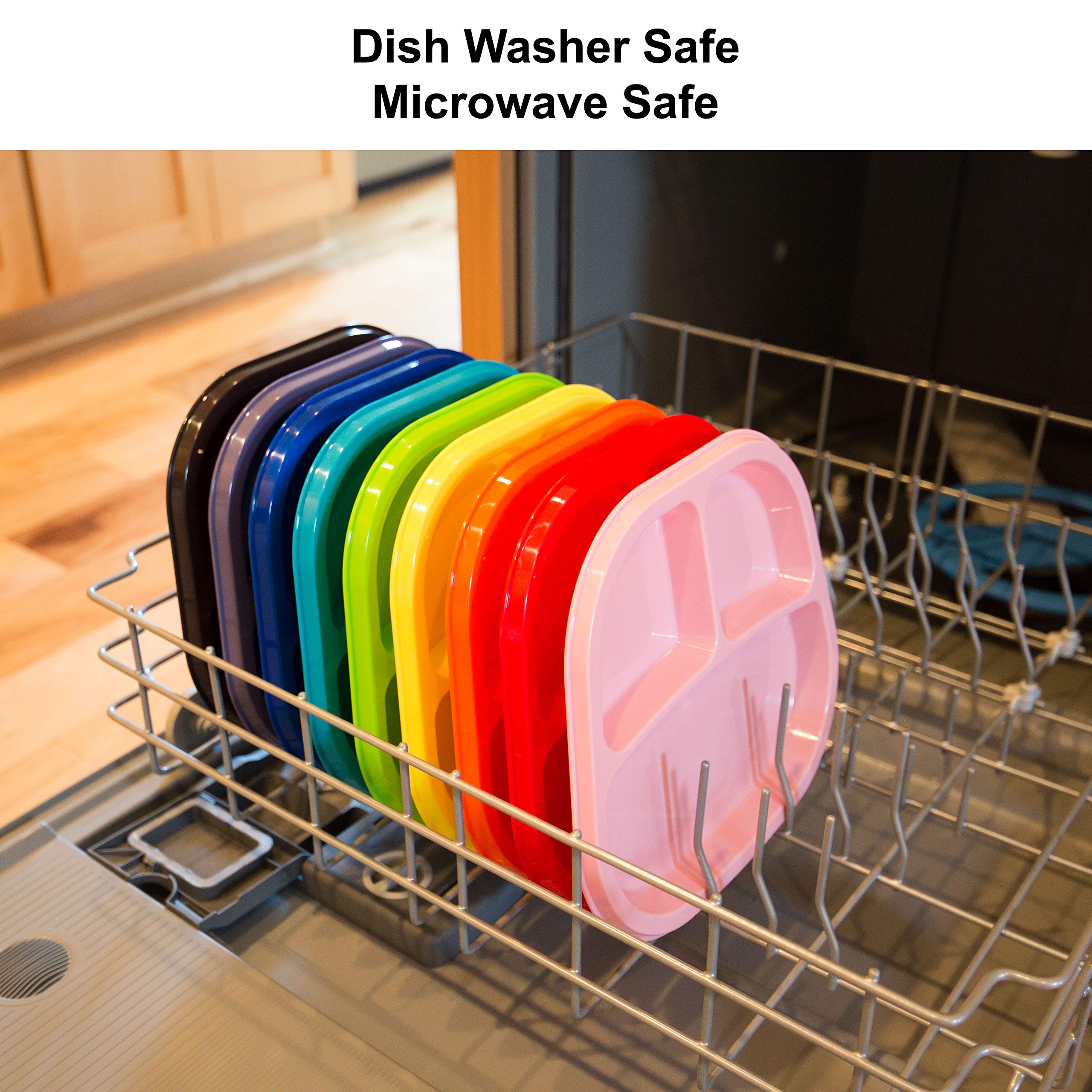 Youngever 3-Compartment Divided Plastic Kids Tray, 3 Compartment Plates, Set of 9