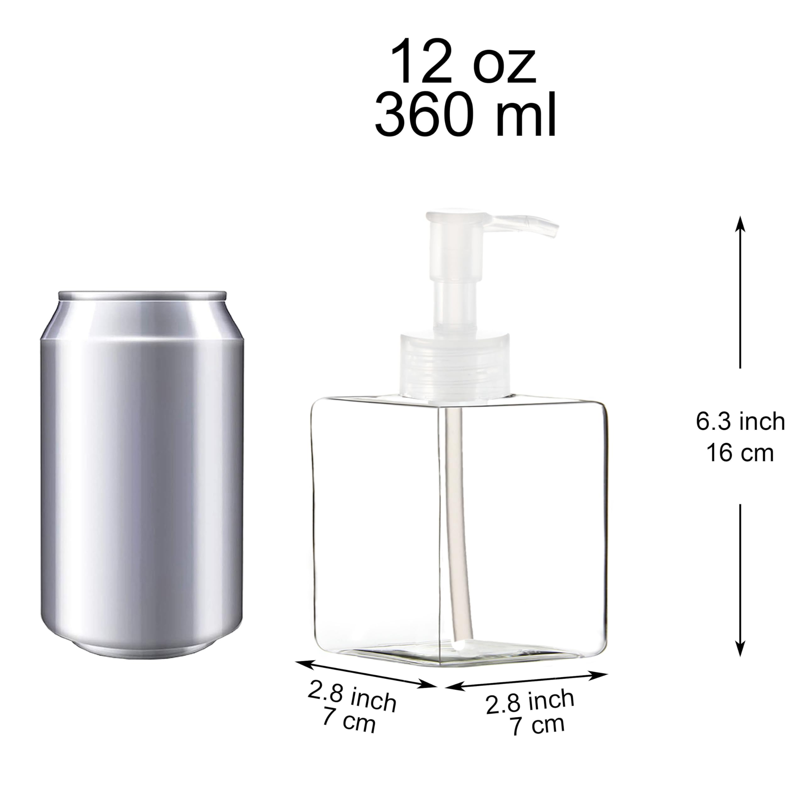 Youngever 5 Pack Clear Plastic Square Pump Bottles, Refillable Plastic Pump Bottles for Dispensing Lotions, Shampoos