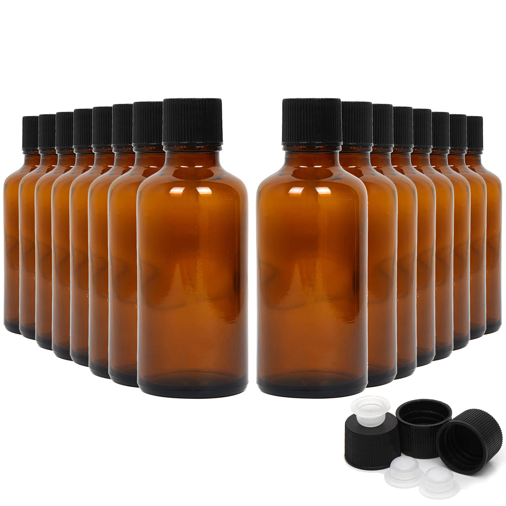 Youngever 16 Pack Amber Glass Bottles with Lids, Refillable Container for Essential Oils, Vanilla Extract and more