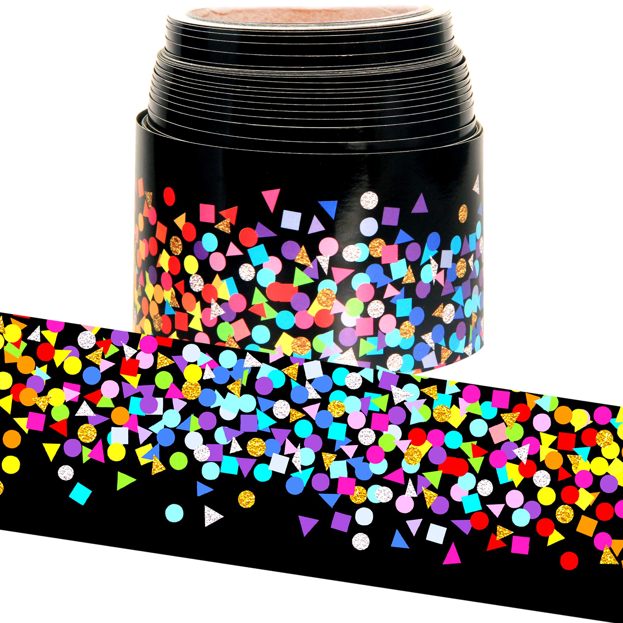 Youngever 52.5 ft Bulletin Board Borders Confetti Border for Classroom Decoration, Confetti on Black