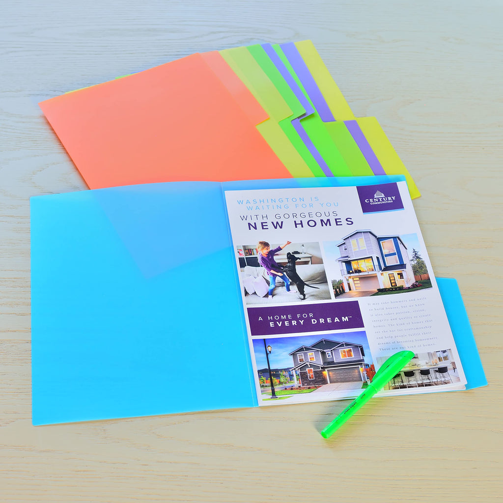 Youngever 10 Pack Plastic Tab Folders - Heavy Duty Plastic Tab Folder, in 5 Colors