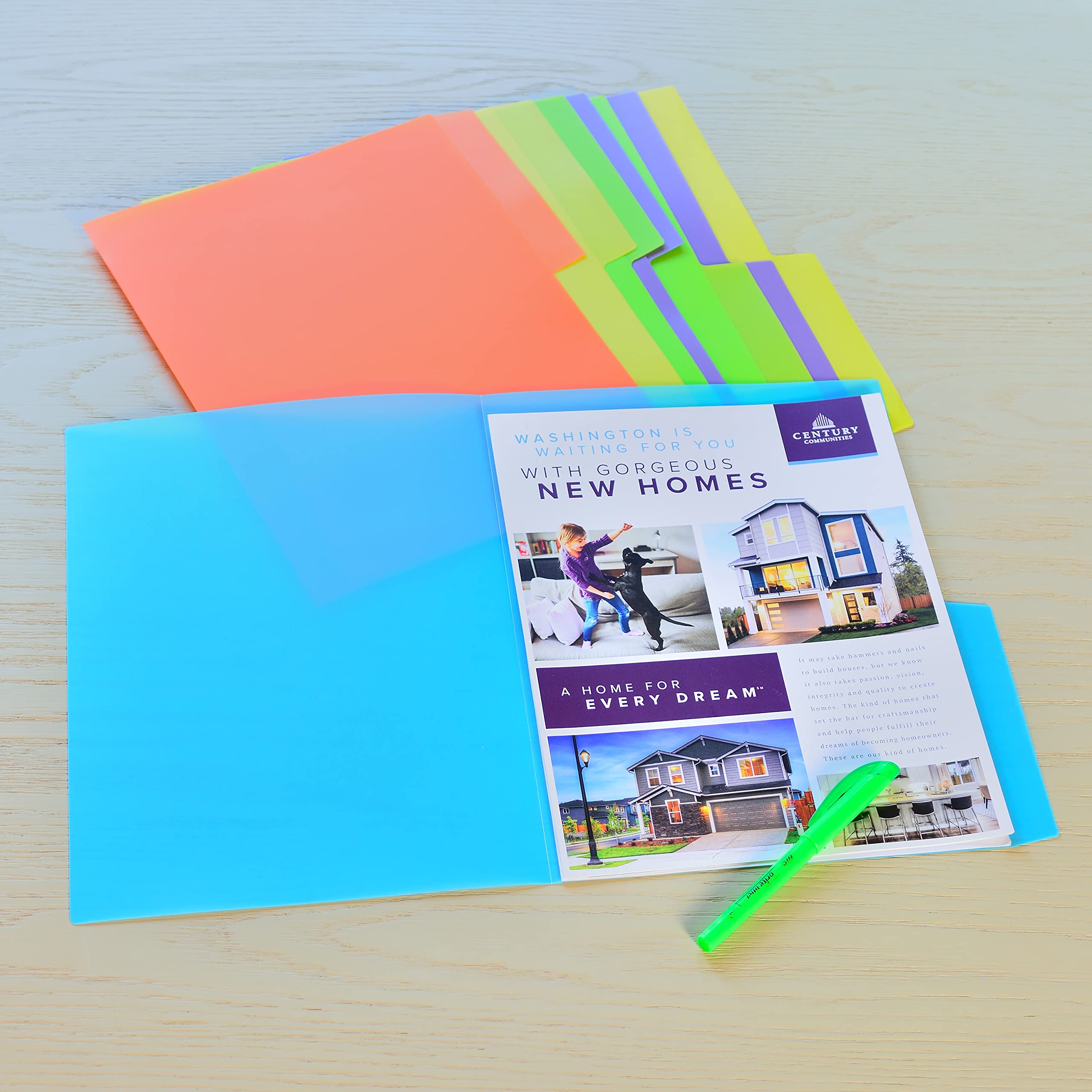 Youngever 10 Pack Plastic Tab Folders - Heavy Duty Plastic Tab Folder, in 5 Colors