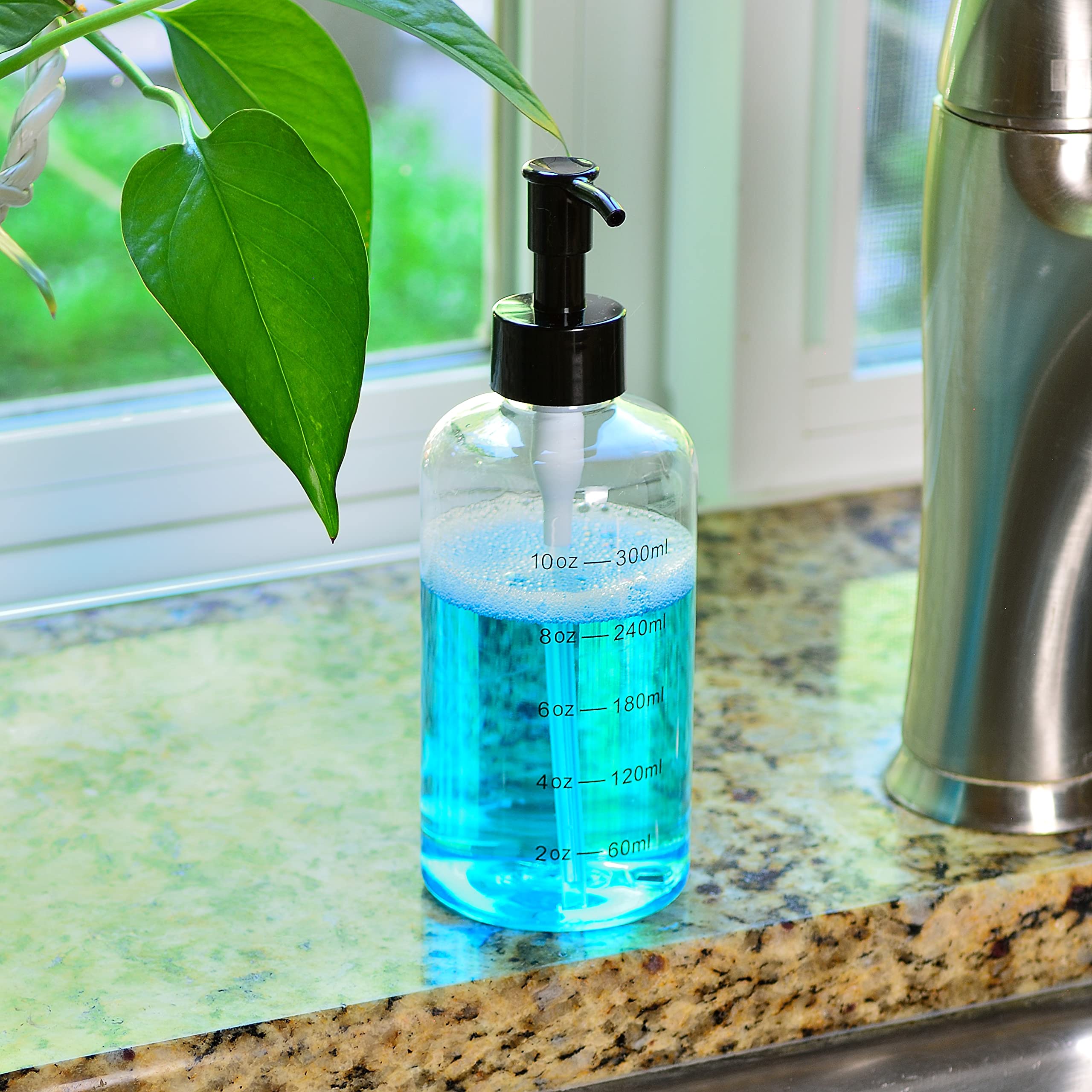 Youngever 6 Pack Plastic Pump Bottles, Clear Refillable Plastic Pump Bottles with Measurement and Travel Lock