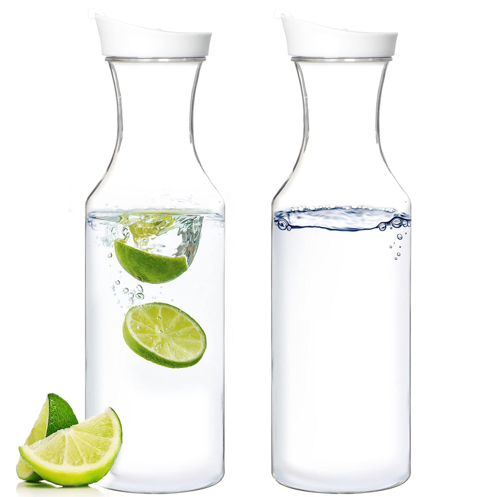 Youngever 2 Pack 50 Ounce Plastic Carafe, Reusable Clear Water Pitcher, Beverage Containers with Lids
