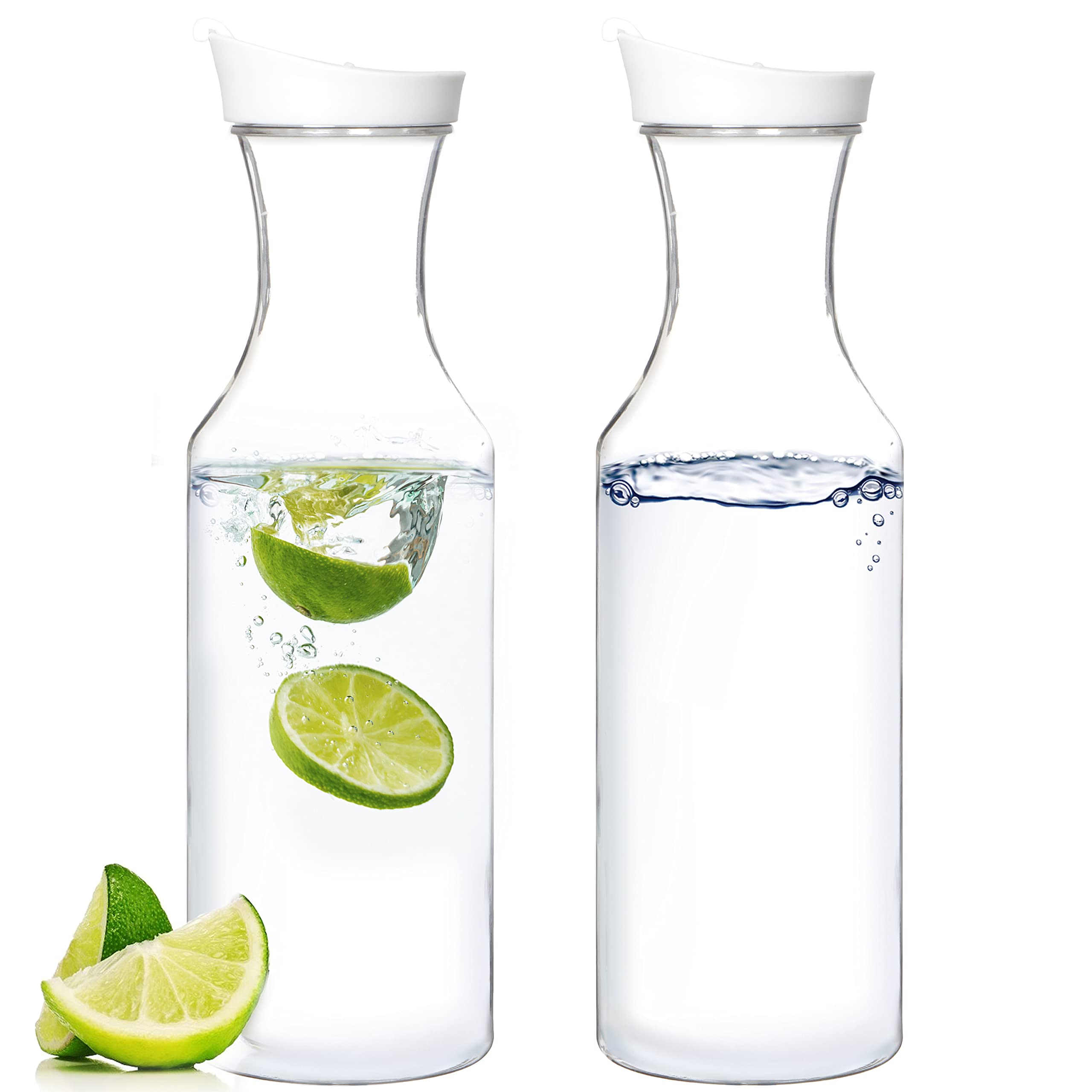 Youngever 2 Pack 50 Ounce Plastic Carafe, Reusable Clear Water Pitcher, Beverage Containers with Lids