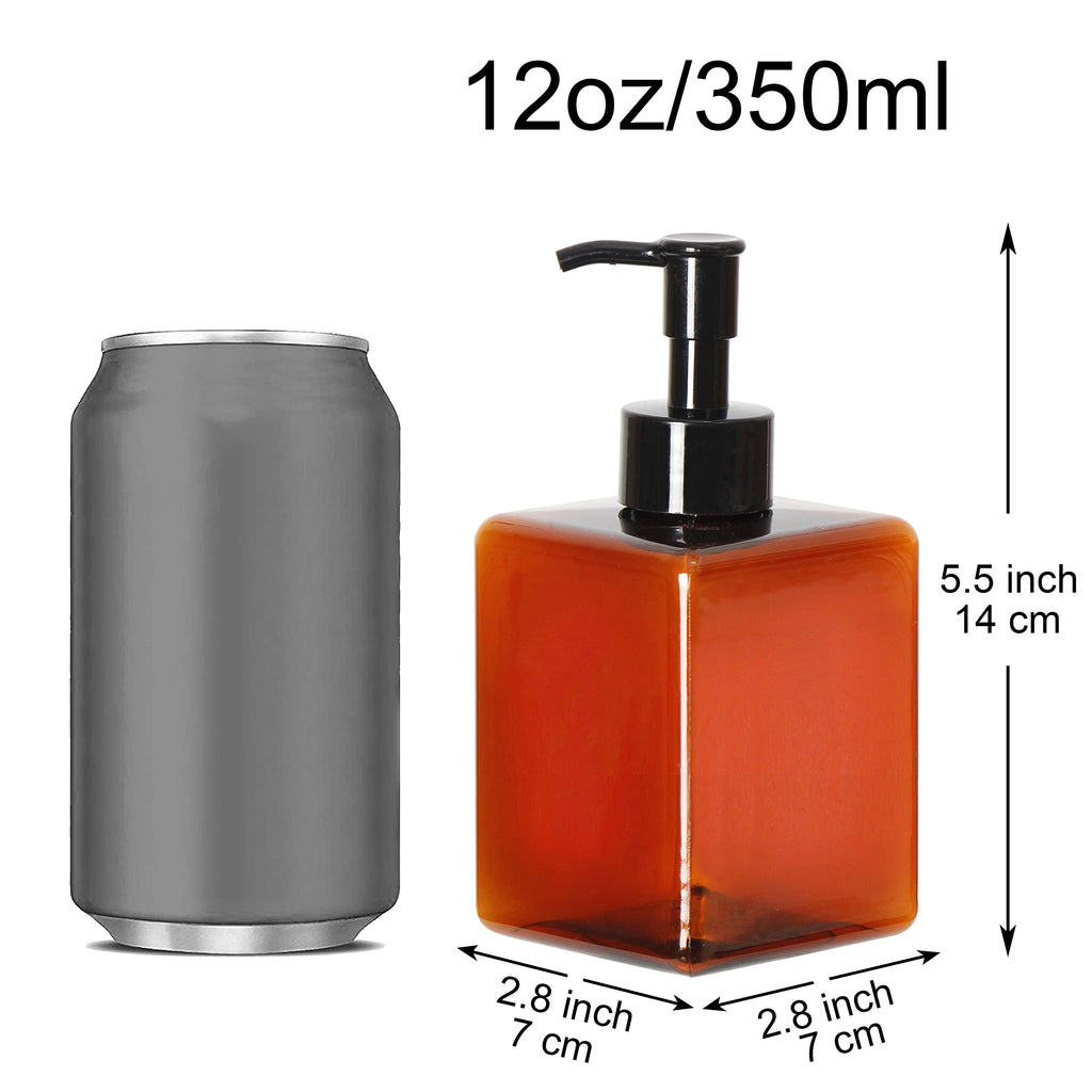 Youngever 5 Pack Amber Plastic Square Pump Bottles, Refillable Plastic Pump Bottles for Dispensing Lotions, Shampoos (360ML)