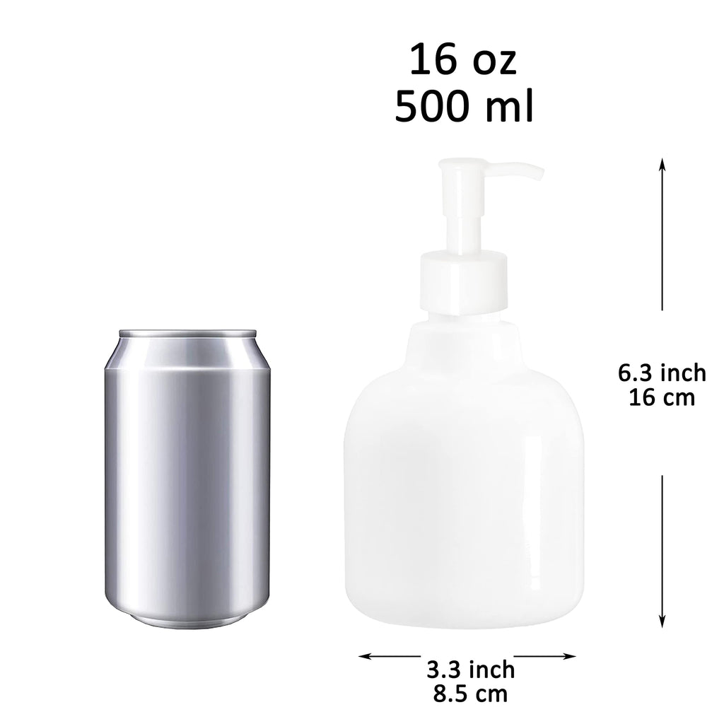 Youngever 6 Pack Plastic Pump Bottles 16 Ounce, Refillable Plastic Pump Bottles with Travel Lock (White)
