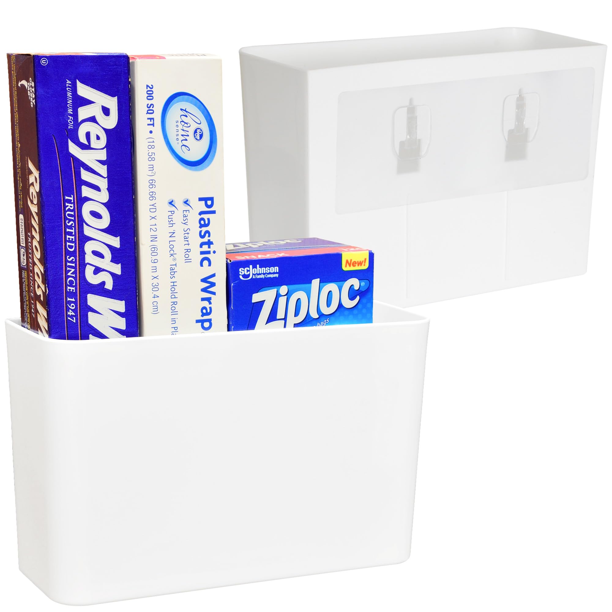 Youngever Plastic Adhesive Storage Organizer Bin for Cabinet, Pantry, Organizer for Ziplock Bag, Plastic and Paper Wrap, Aluminum Foil, Cleaning Brushes, Kitchen Gadgets