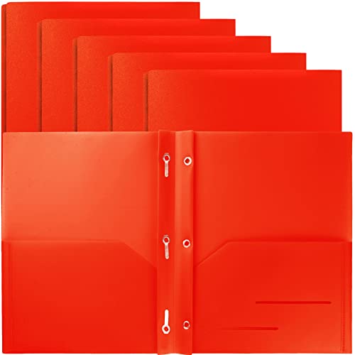 Youngever 6 Pack Heavy Duty Plastic Two Pocket Folders with 3 Prongs, Metal Prongs Fastener, Heavy Duty Plastic 2 Pocket Folder