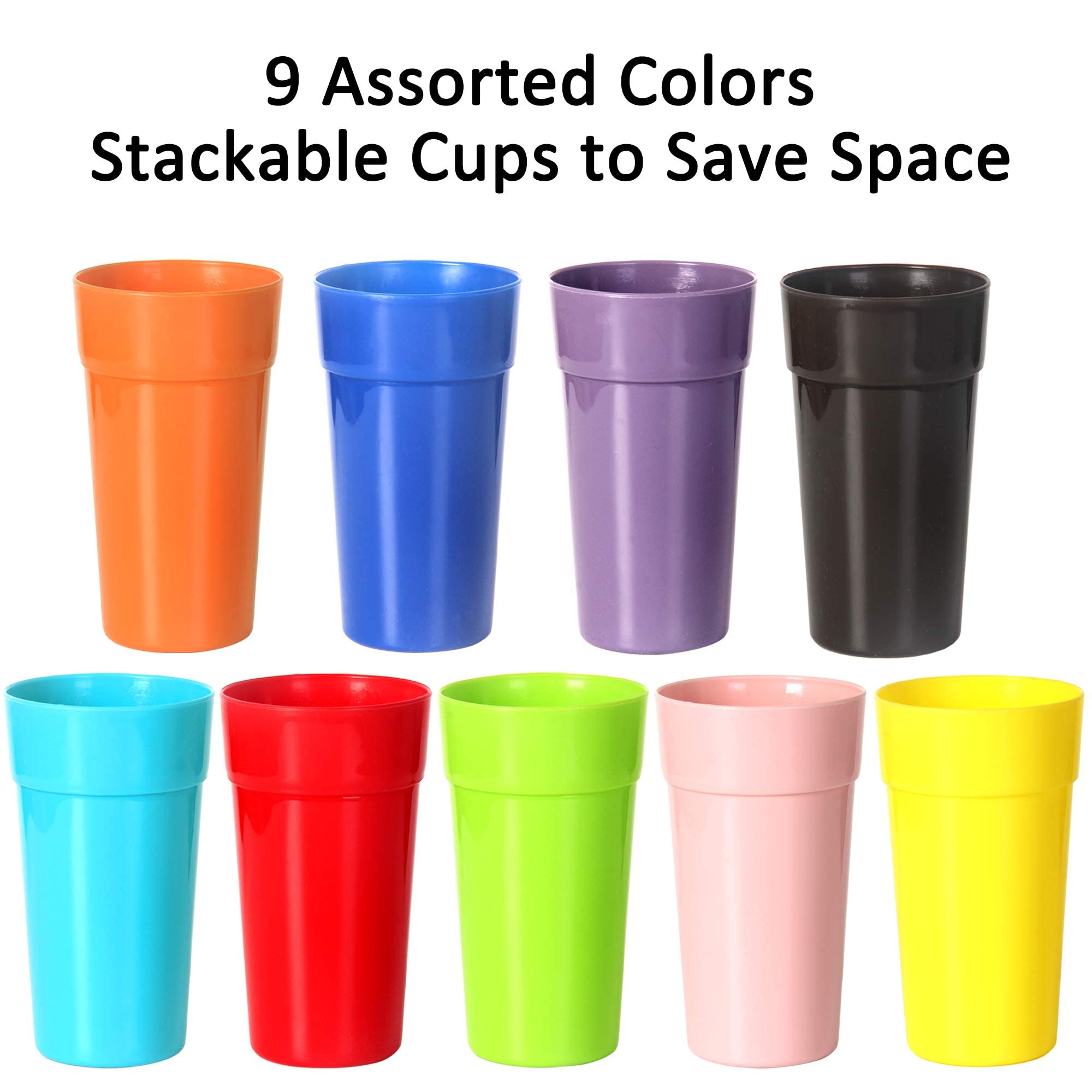 Youngever 9 Pack Plastic Tumblers, Unbreakable Drinking Glasses, Plastic Cups in 9 Assorted Colors