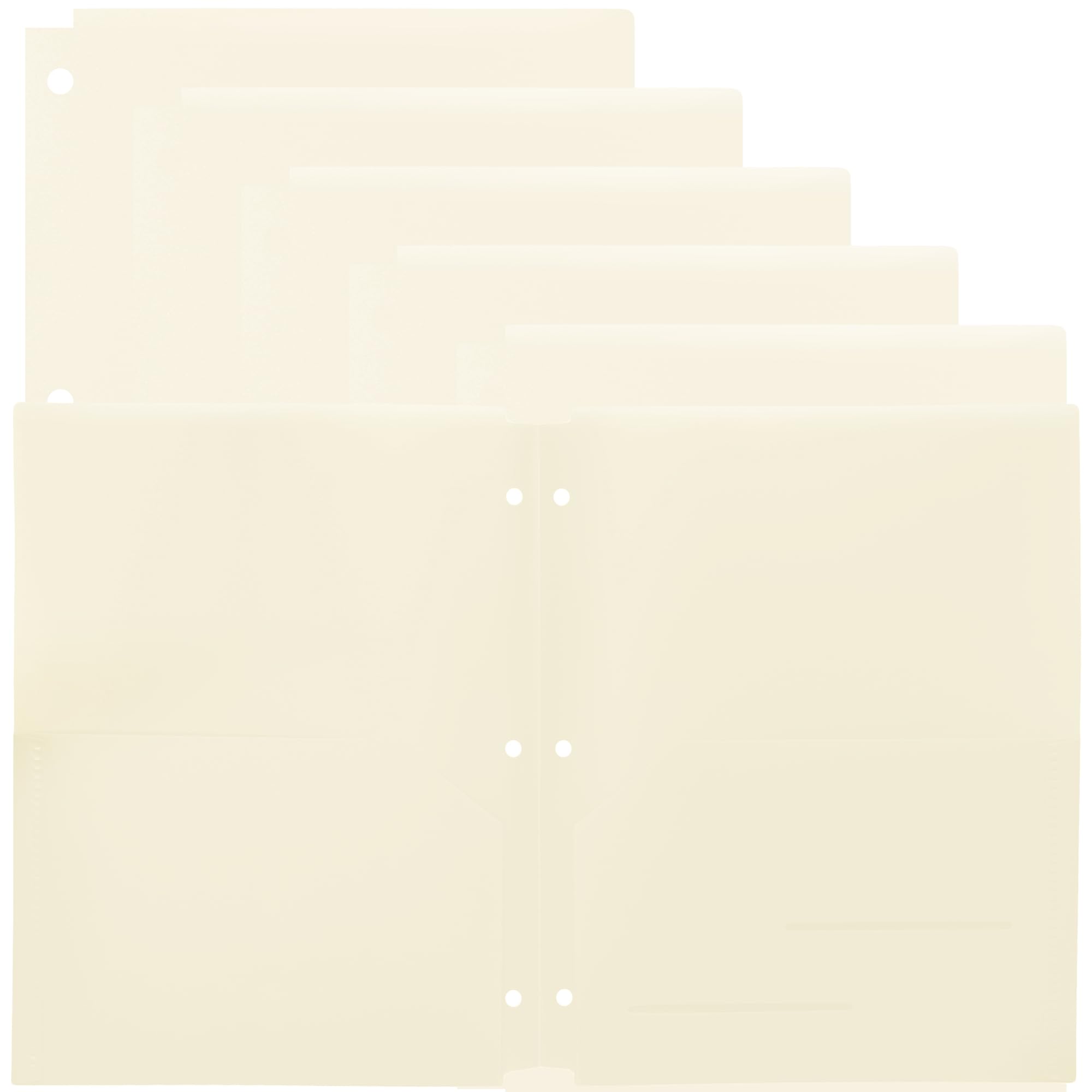 Youngever 6 Pack Heavy Duty Plastic Two Pocket Folders, Binder Dividers with Pocket, 3 Hole Punch Folder with Notches, Binder Folders