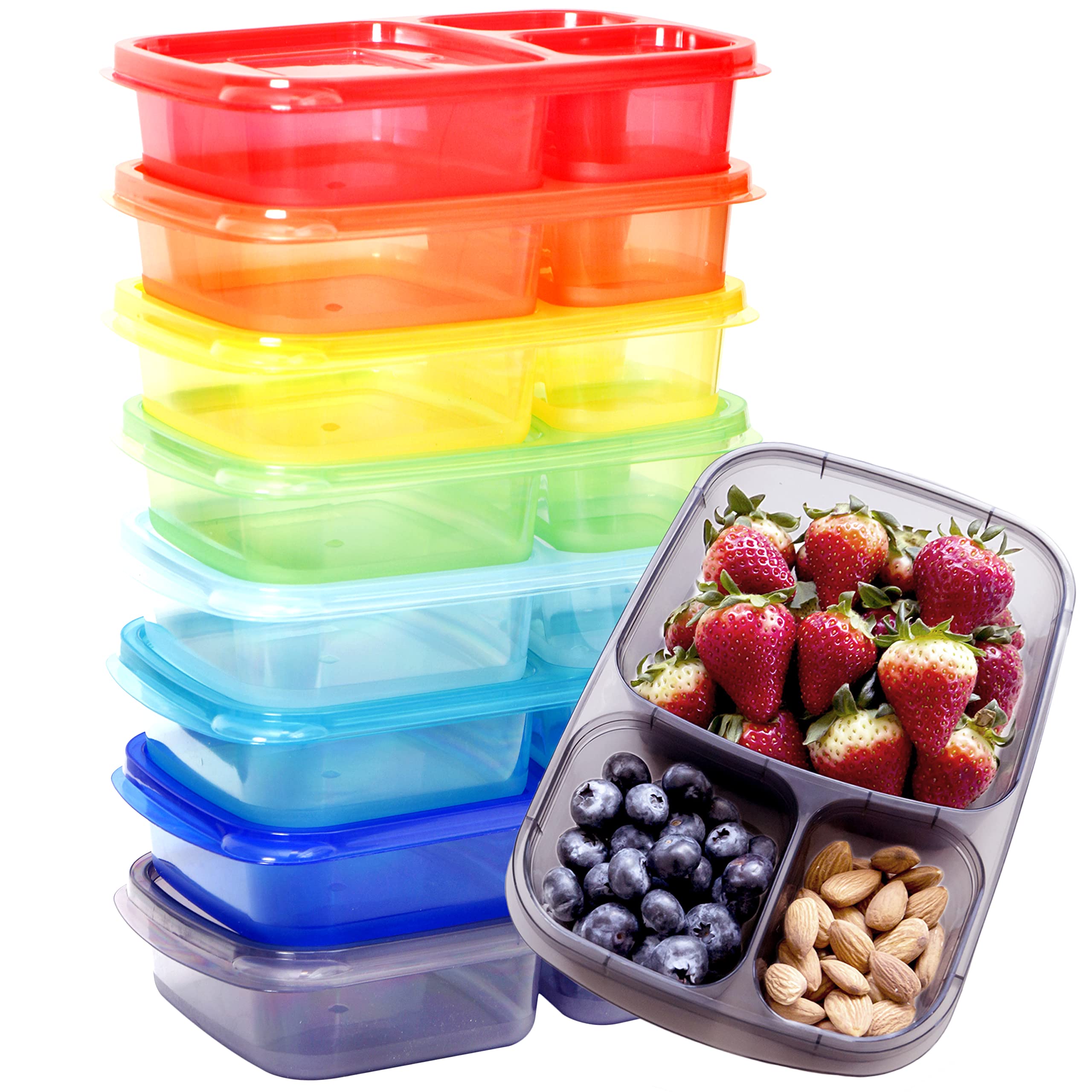 Youngever 8 Pack Bento Lunch Box, Meal Prep Containers, Reusable Plastic Divided Food Storage Container Boxes