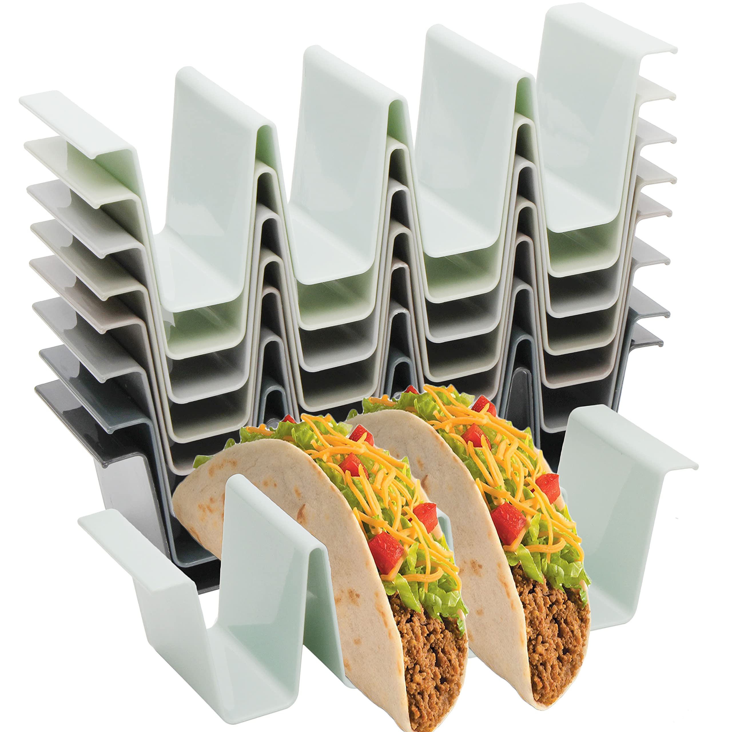 Youngever 8 Pack Plastic Taco Holder Stand, Dishwasher Top Rack Safe, Microwave Safe, Set of 8 Assorted Colors