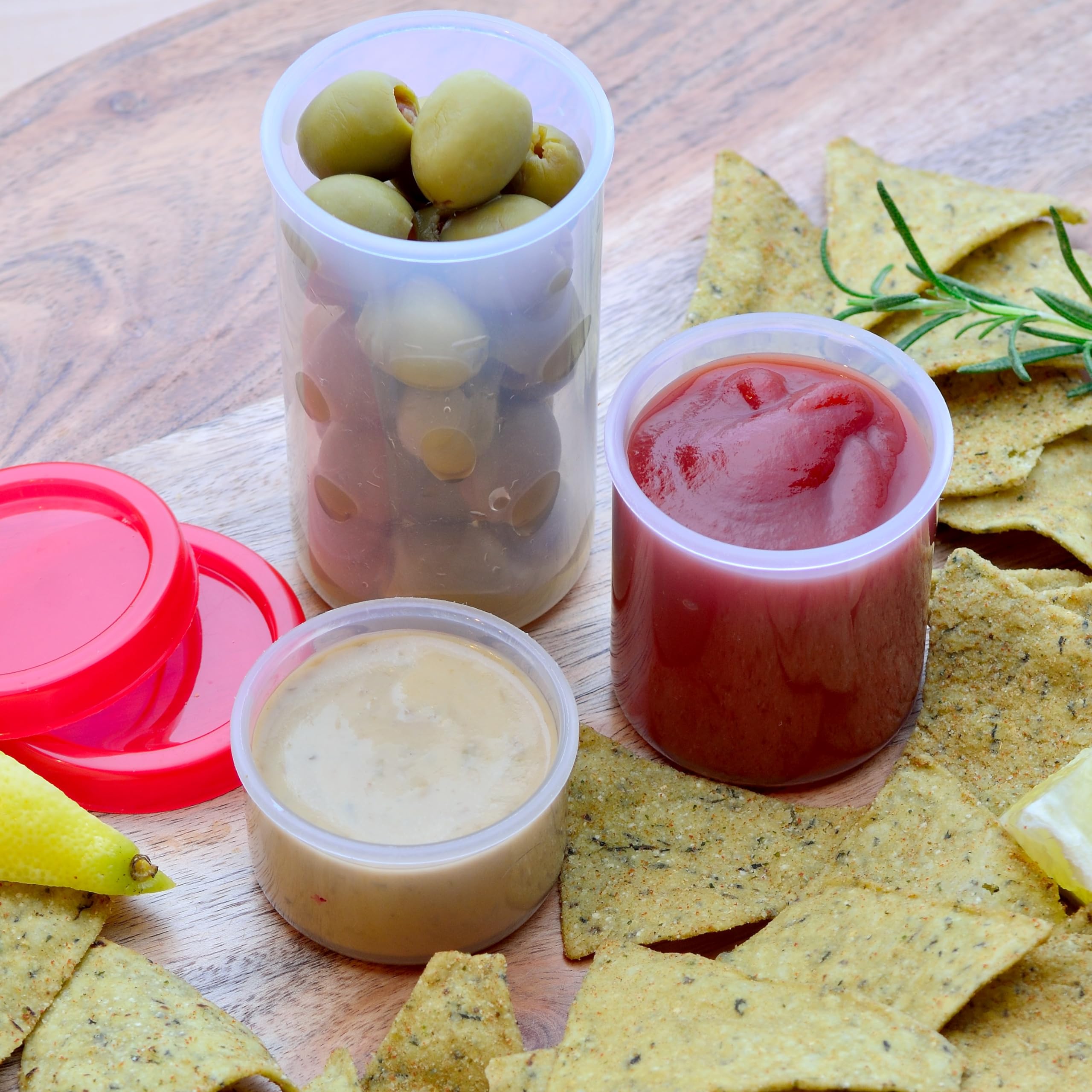 Youngever 3 Pack Plastic Condiment Containers, Sauce Containers with Lid, Plastic Salad Dressing Container