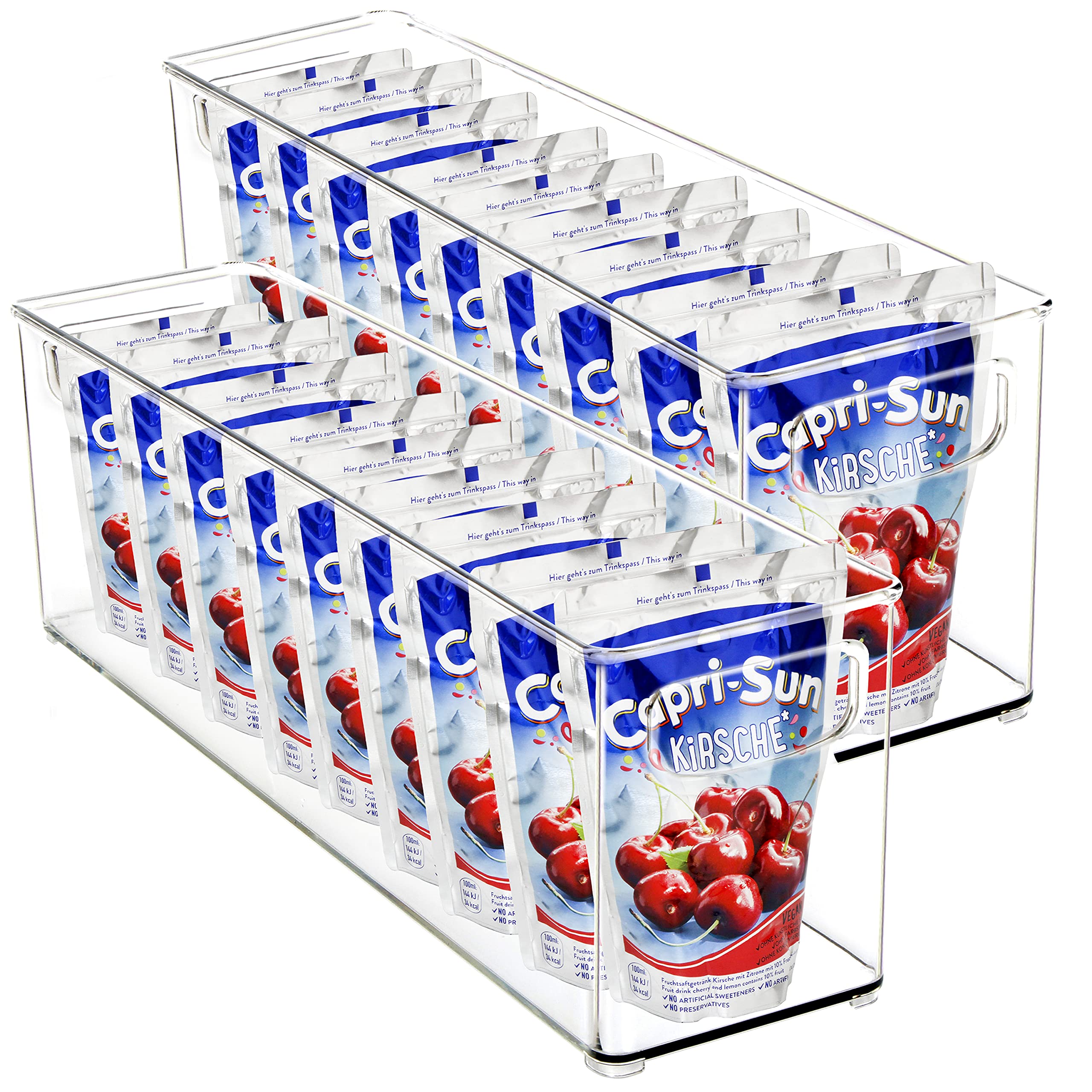 Youngever 2 Pack Stackable Plastic Storage Organizer Container Bin, Stackable Storage Bins with Handler for Refrigerator, Pantry