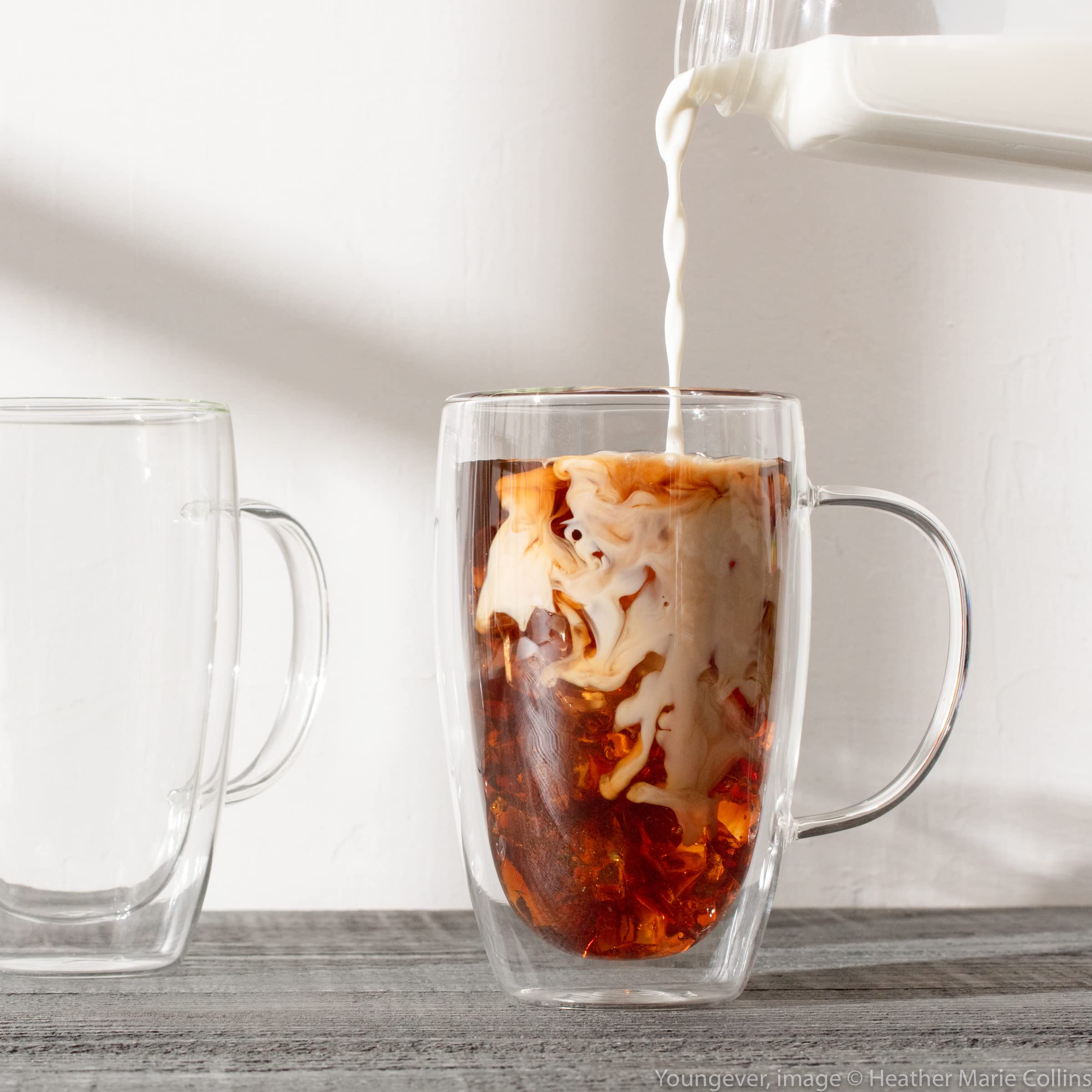 Youngever 2 Pack Glass Coffee Cups, Double Wall Thermo Insulated Coffee Cups, Glass Coffee Mugs