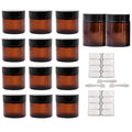 Youngever 14 Amber Round Glass Jars, 12 pack 2 Ounce Amber Glass Round Glass Jars, 2 pack 4 Ounce Amber Round Glass Jars, with Inner Liners and Black Lids