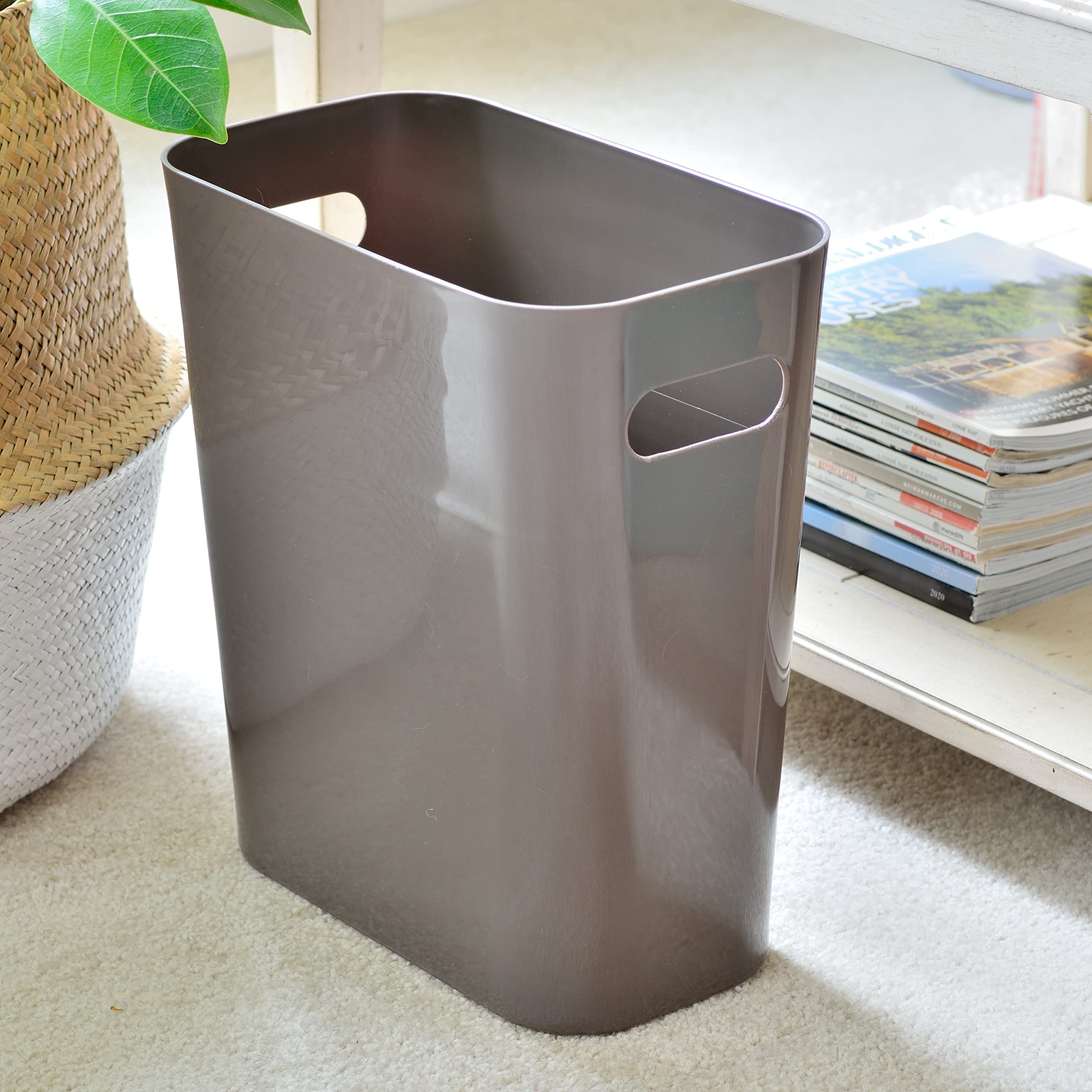 Youngever 2 Pack 3 Gallon Slim Trash Can, Plastic Garbage Container Bin, Trash Bin with Handles for Home Office, Living Room, Study Room, Kitchen, Bathroom