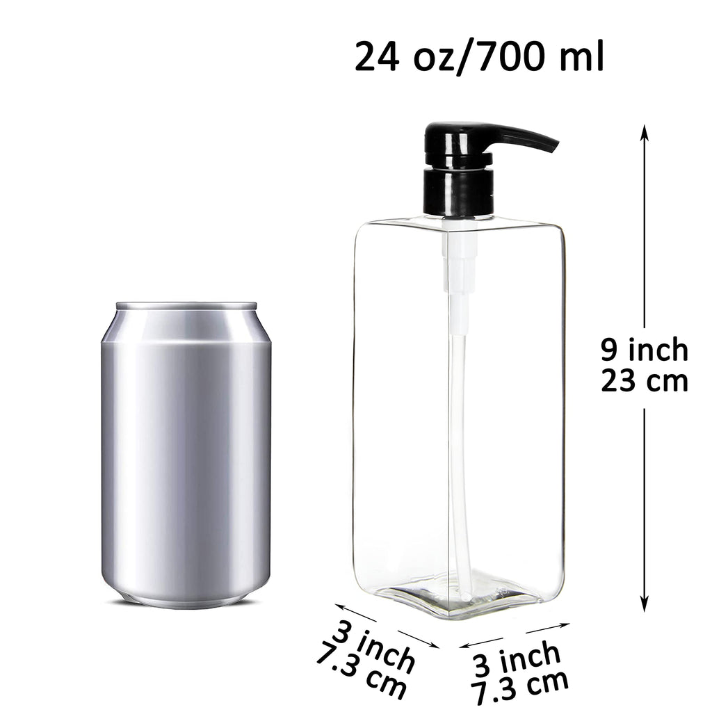 Youngever 3 Pack Pump Bottles for Shampoo 24 Ounce, Empty Shampoo Pump Bottles, Plastic Square with Lockdown-Leak Proof-Pumps