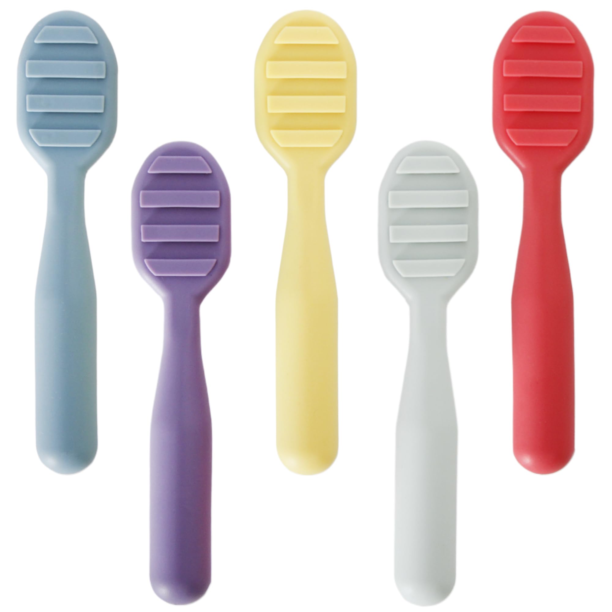 Youngever 5 Pack Silicone Baby Learning Spoons, Self Feeding Spoon, Unbreakable Silicone Learning Spoons for Kids Aged 6+ Months