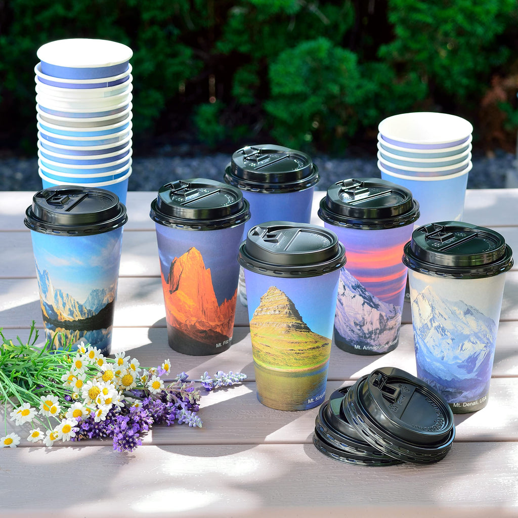 Youngever 72 Sets Disposable Coffee Cups with Lids, To Go Hot Coffee Cups, Durable Paper Cups with Lids