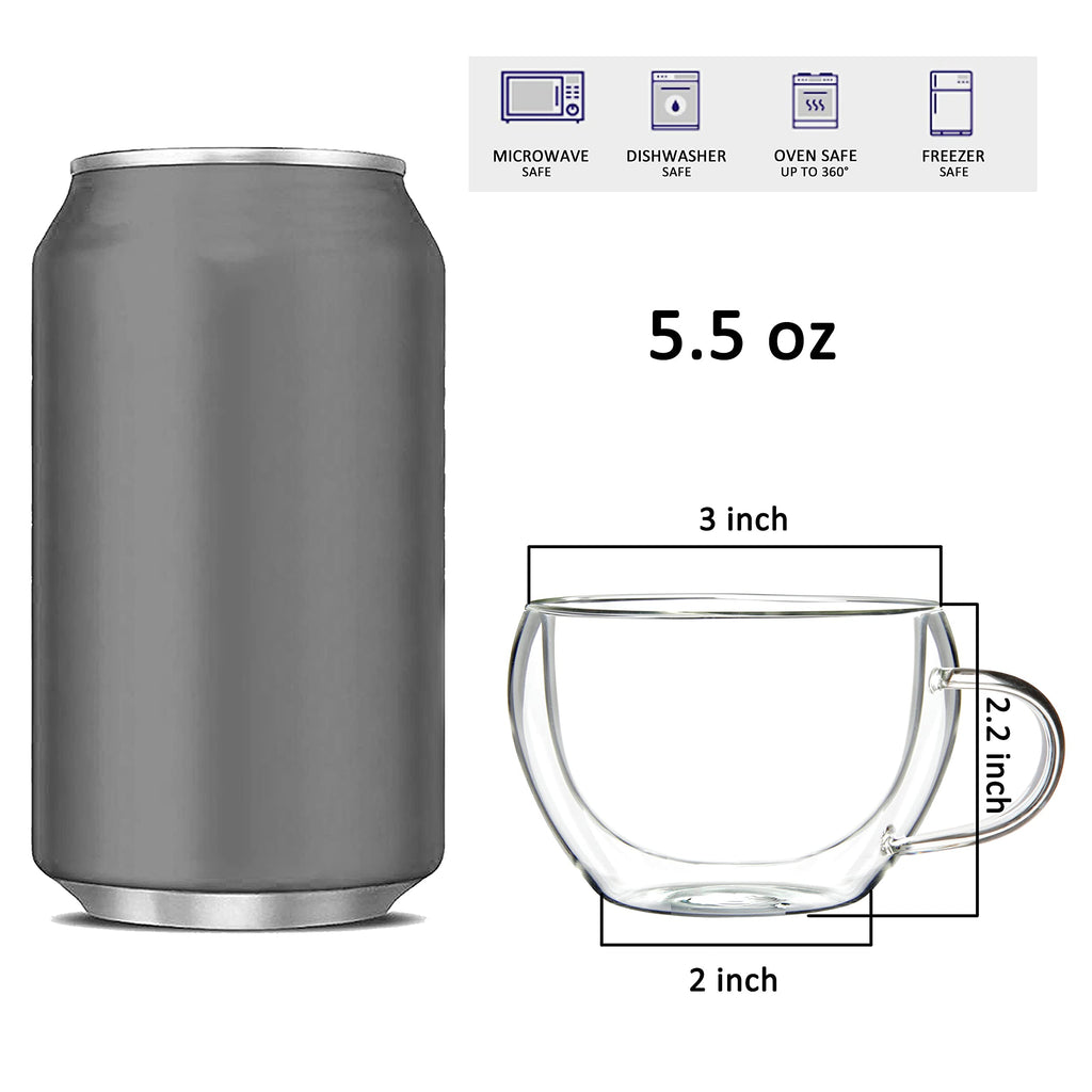 Youngever 2 Pack Glass Espresso Mugs, Double Wall Thermo Insulated Coffee Cups, 5.5 Ounce