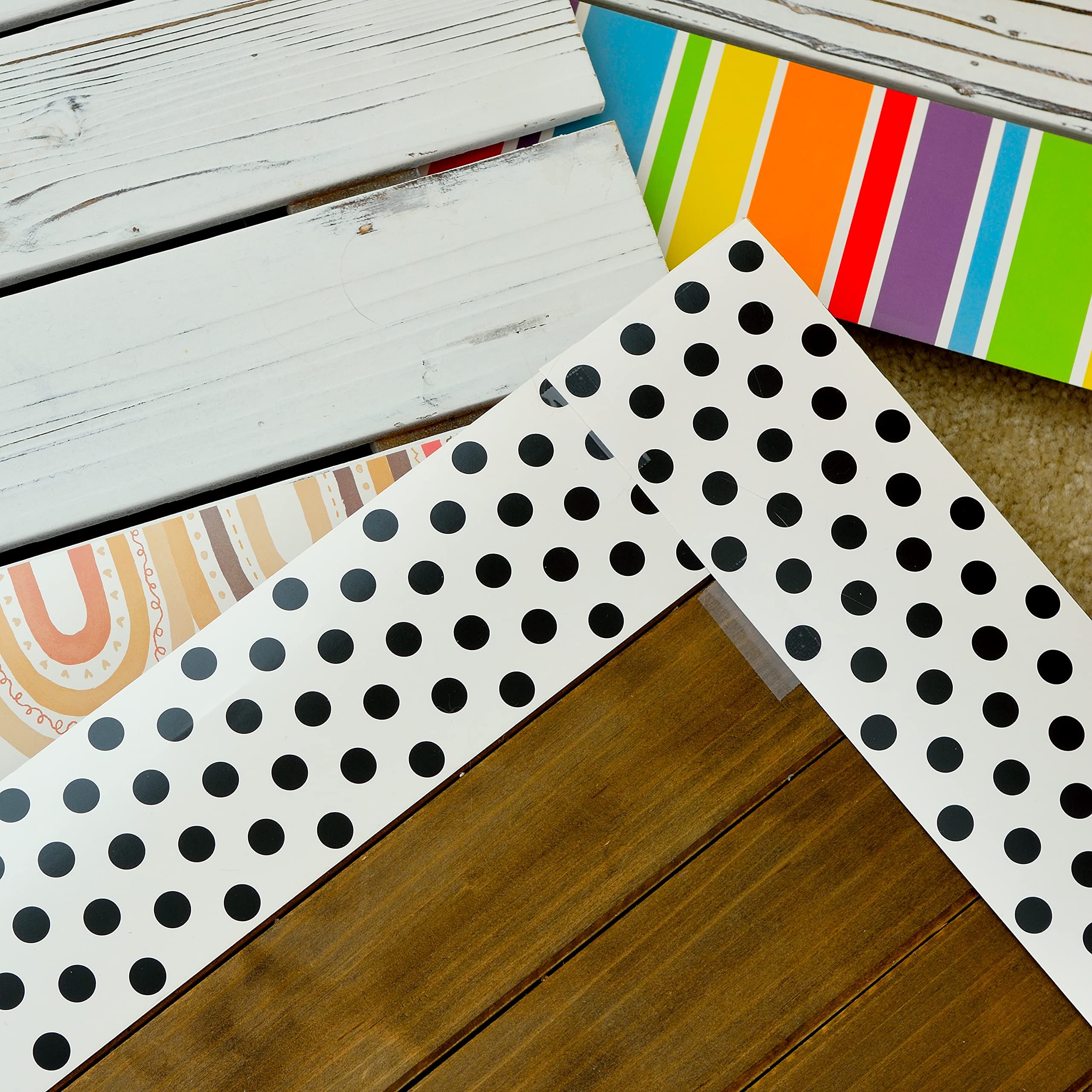 Youngever 52.5 ft Bulletin Board Borders Confetti Border for Classroom Decoration (White Polka Dot Design)