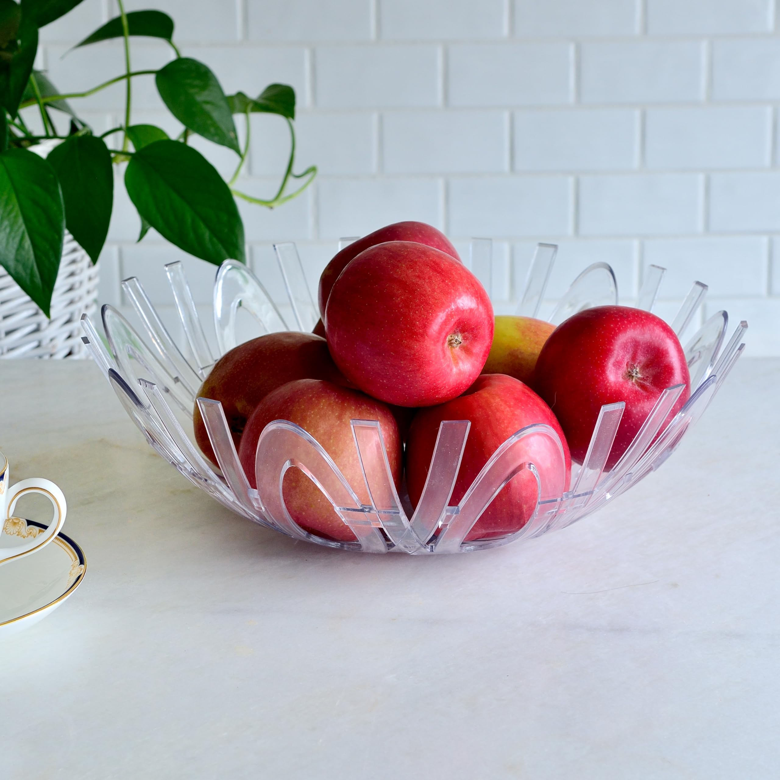 Youngever 2 Pack 12.5 Inch Large Fruit Bowl, Plastic Fruit Basket, Lightweight Fruit Bowl, Shatterproof Countertop Fruit Basket, Modern Design