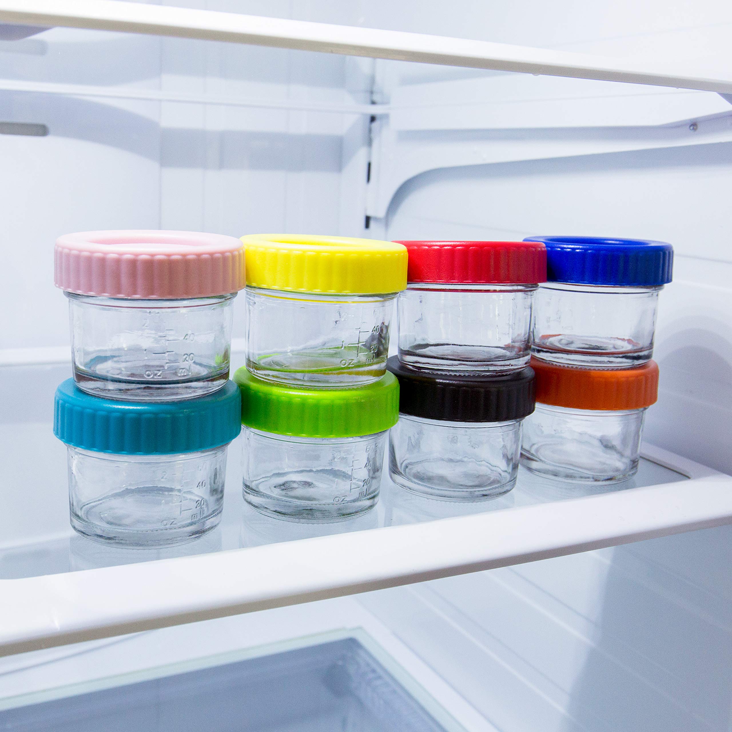 Youngever Glass Baby Food Storage, 4 Ounce Stackable Baby Food Glass Containers with Airtight Lids, Glass Jars with Lids, 8 Assorted Colors (8 Pack)