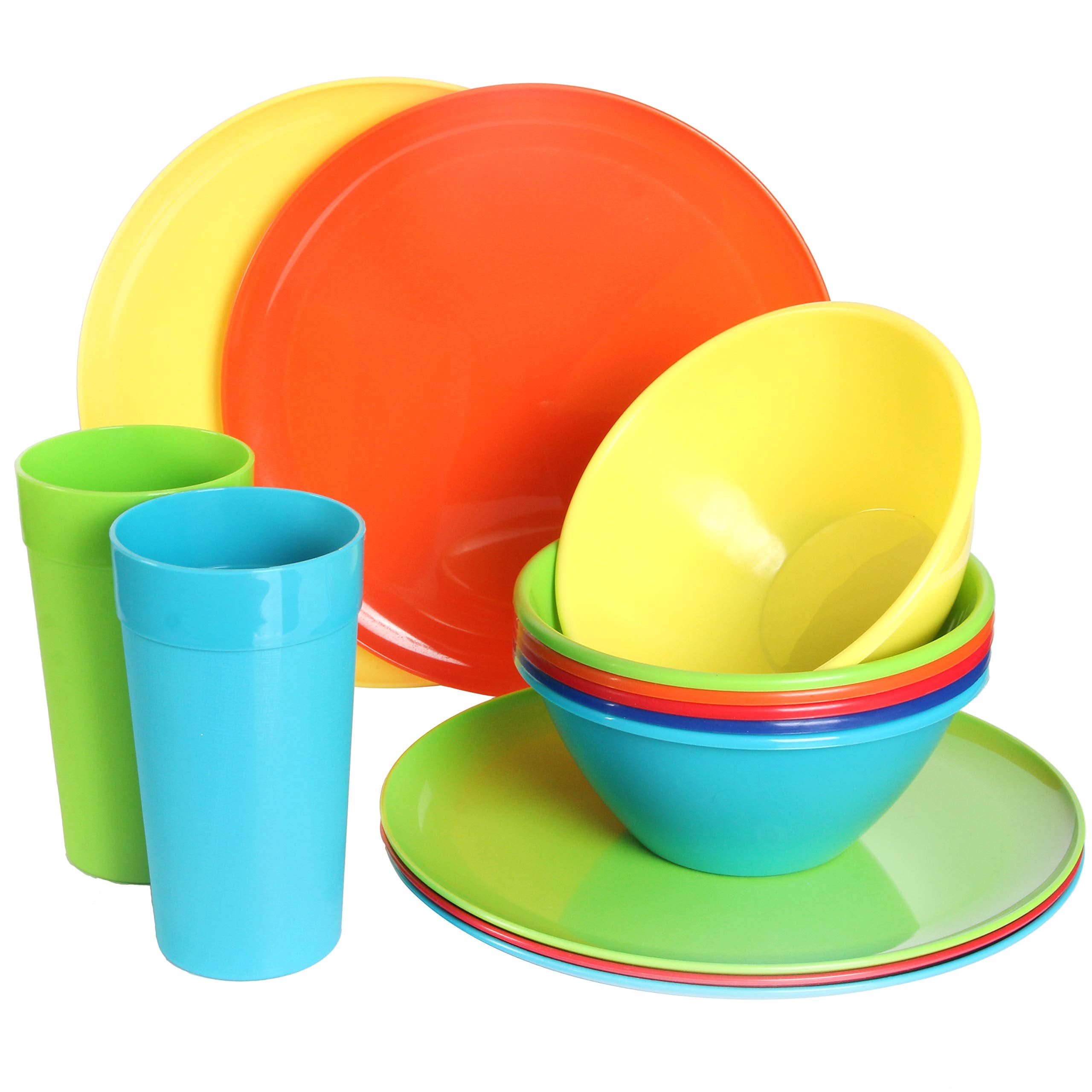 Youngever 18 Piece Plastic Kitchen Dinnerware Set, Plates, Dishes, Bowls, Cups, Service for 6