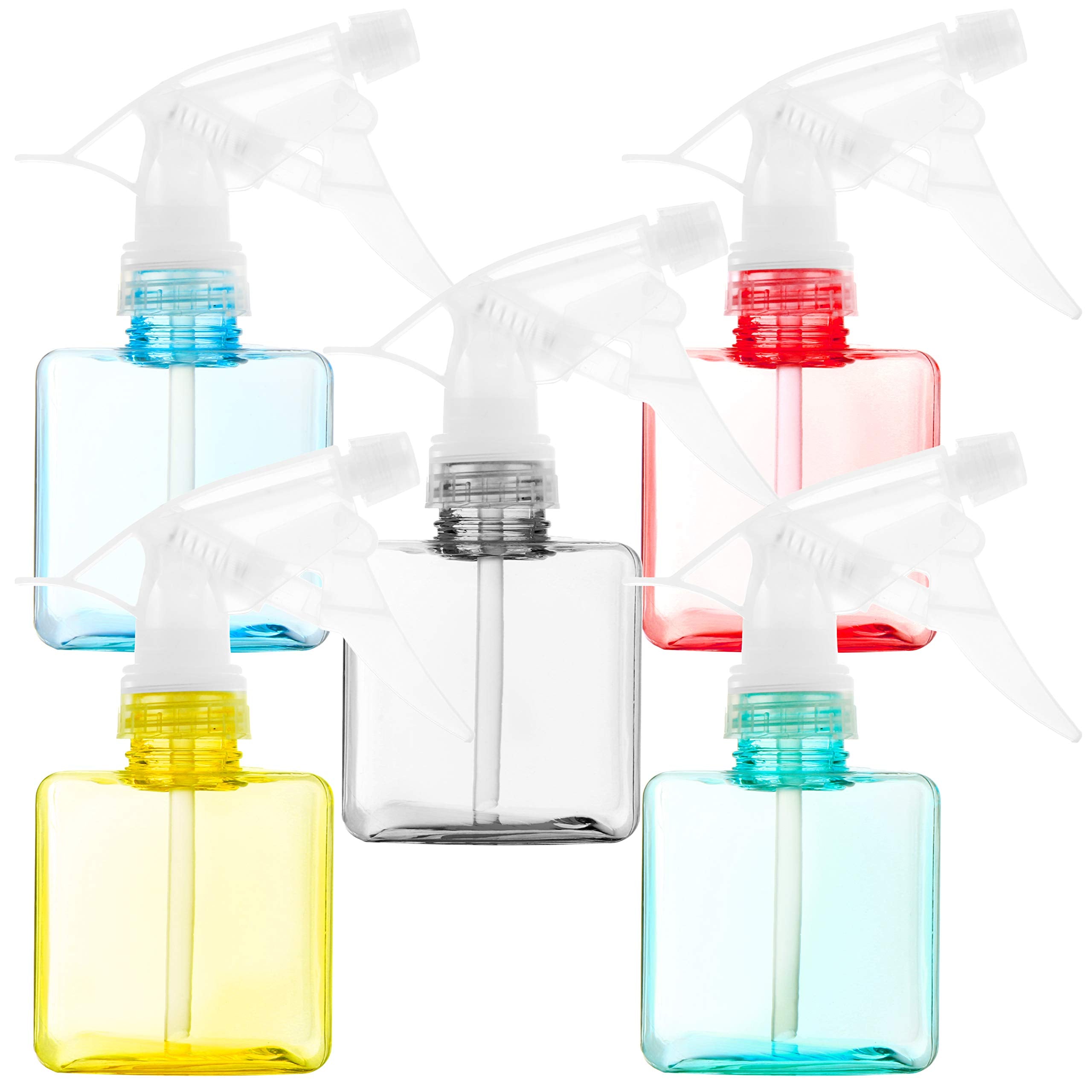 Youngever 5 Pack Empty Plastic Spray Bottles, Assorted Color Square Spray Bottles for Hair and Cleaning Solutions