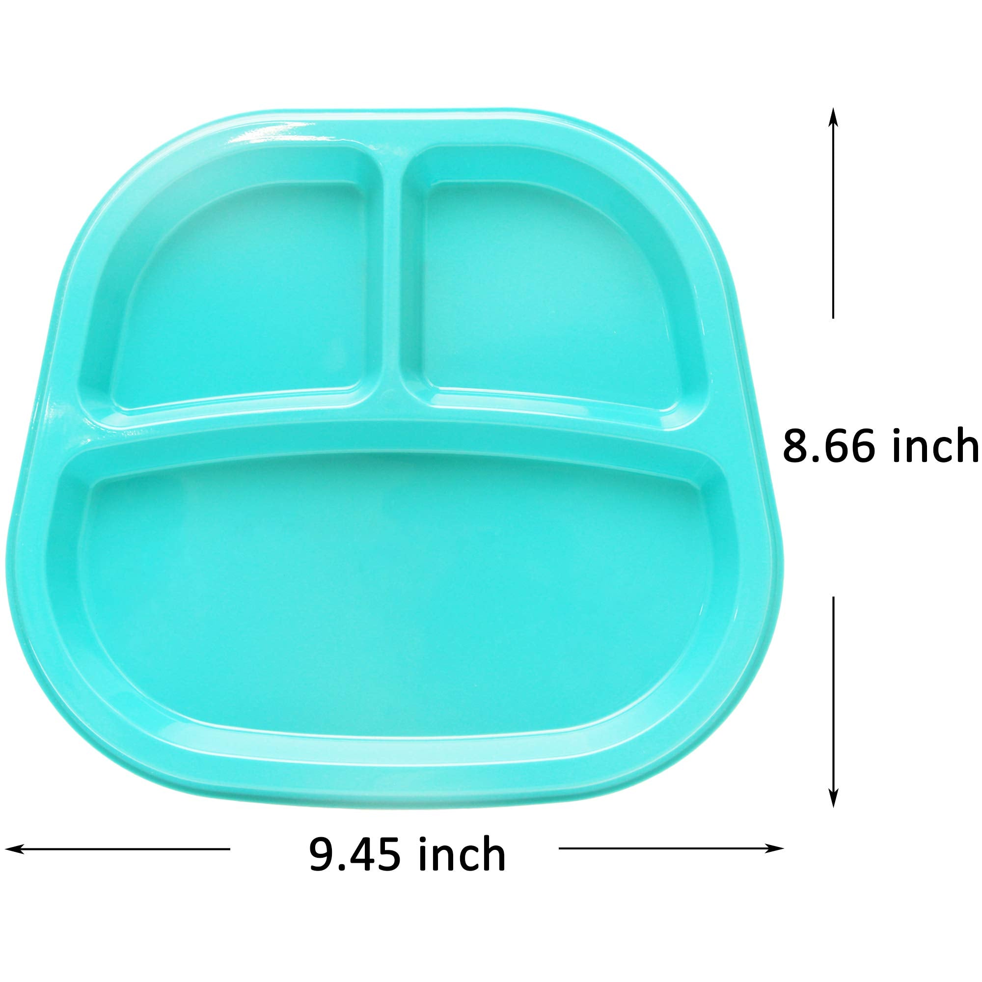 Youngever 3-Compartment Divided Plastic Kids Tray, 3 Compartment Plates, Set of 9