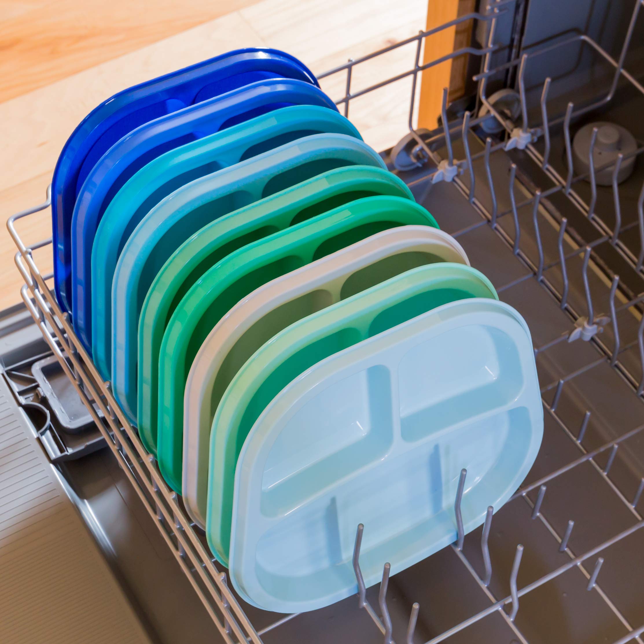 Youngever 3-Compartment Divided Plastic Kids Tray, 3 Compartment Plates, Set of 9