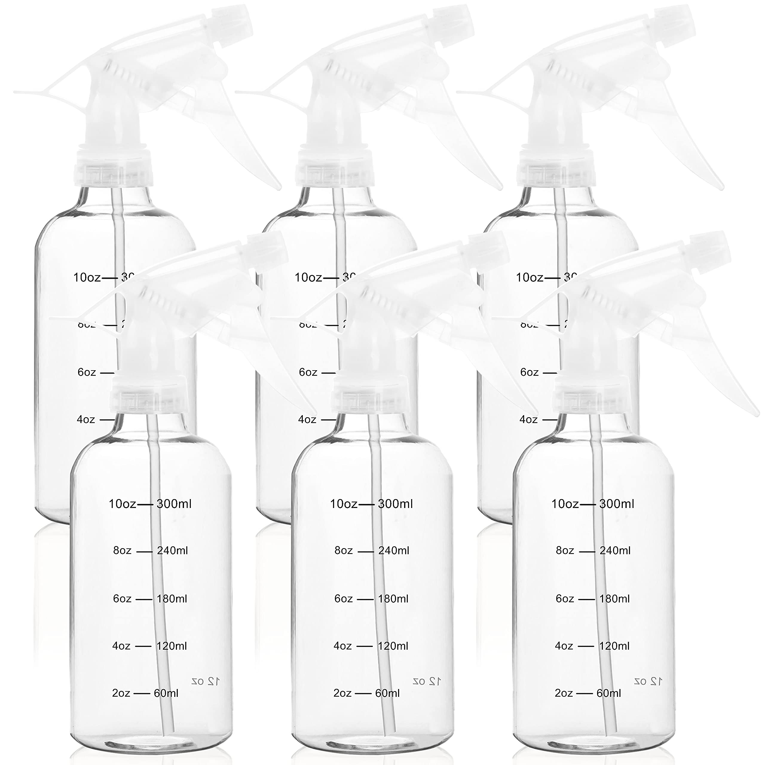 Youngever 6 Pack Empty Plastic Spray Bottles with Measurement, Spray Bottles for Hair and Cleaning Solutions