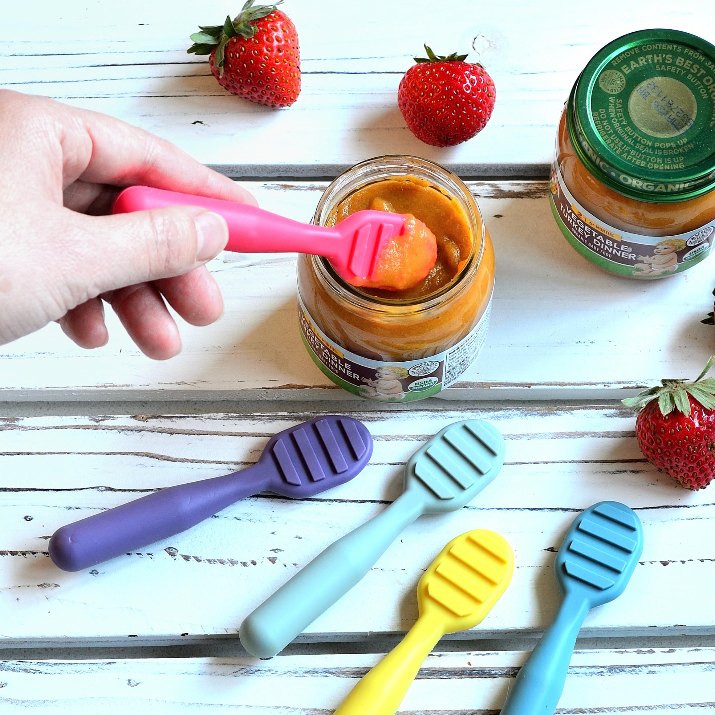 Youngever 5 Pack Silicone Baby Learning Spoons, Self Feeding Spoon, Unbreakable Silicone Learning Spoons for Kids Aged 6+ Months